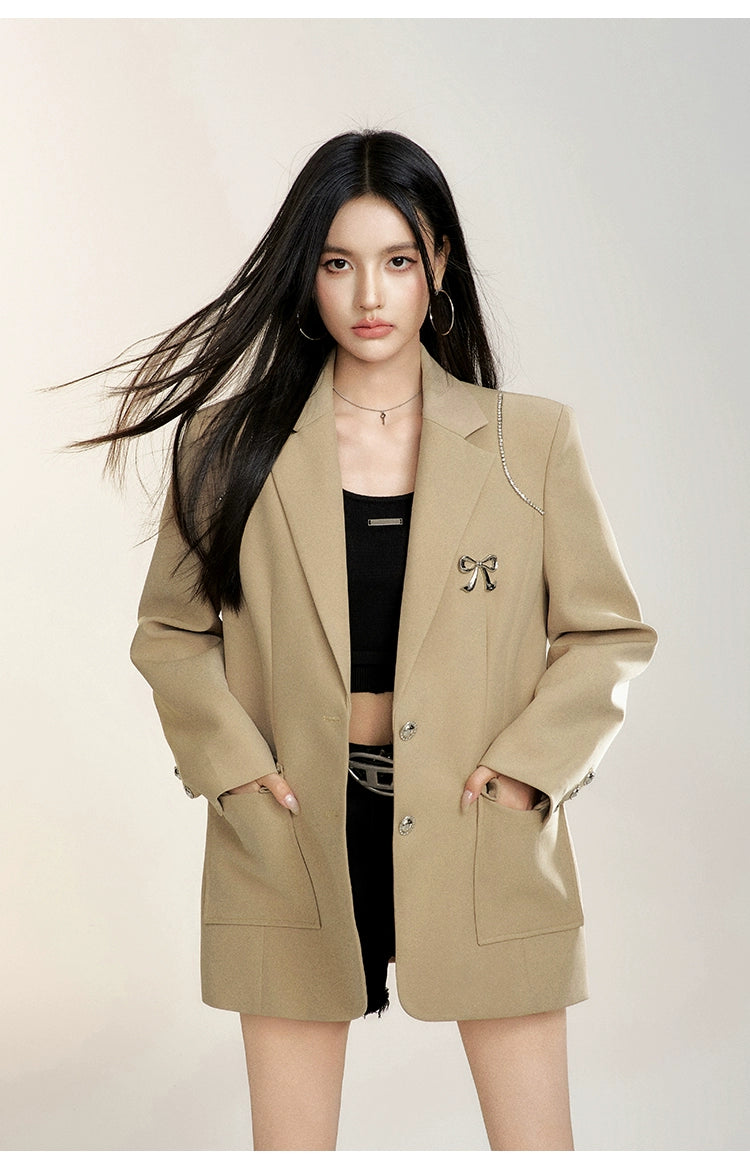 Black & Khaki Suit Collar Bow-tie Blazer - CHINASQUAD