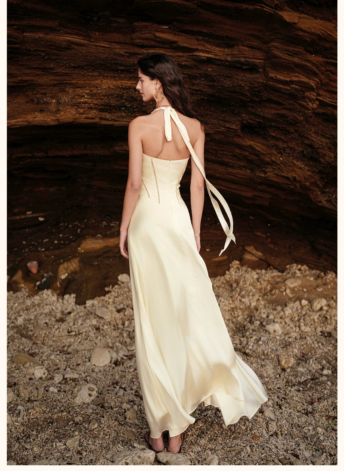 Halter V-Neck Cut-Out Printed Maxi Dress