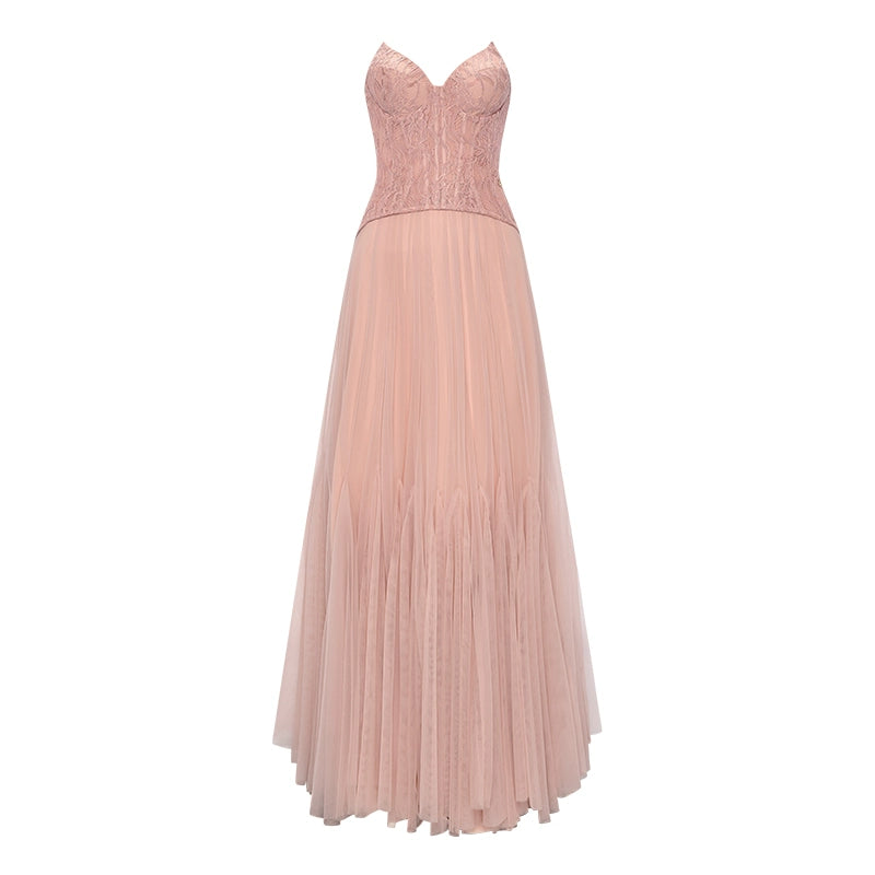 Heavy Lace Corset Mesh Maxi Dress - CHINASQUAD