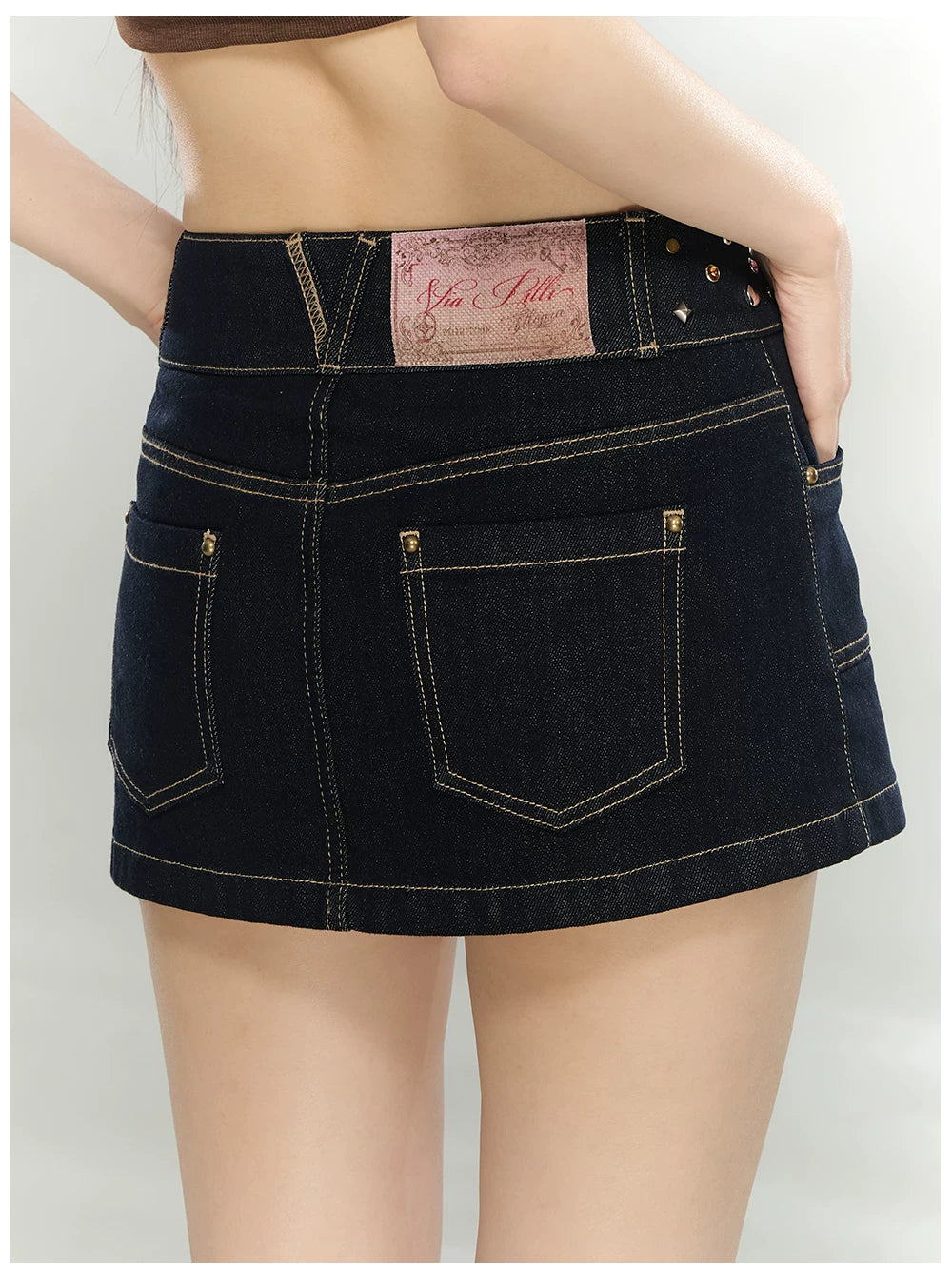 Vintage Studded Waist Denim Mini Skirt