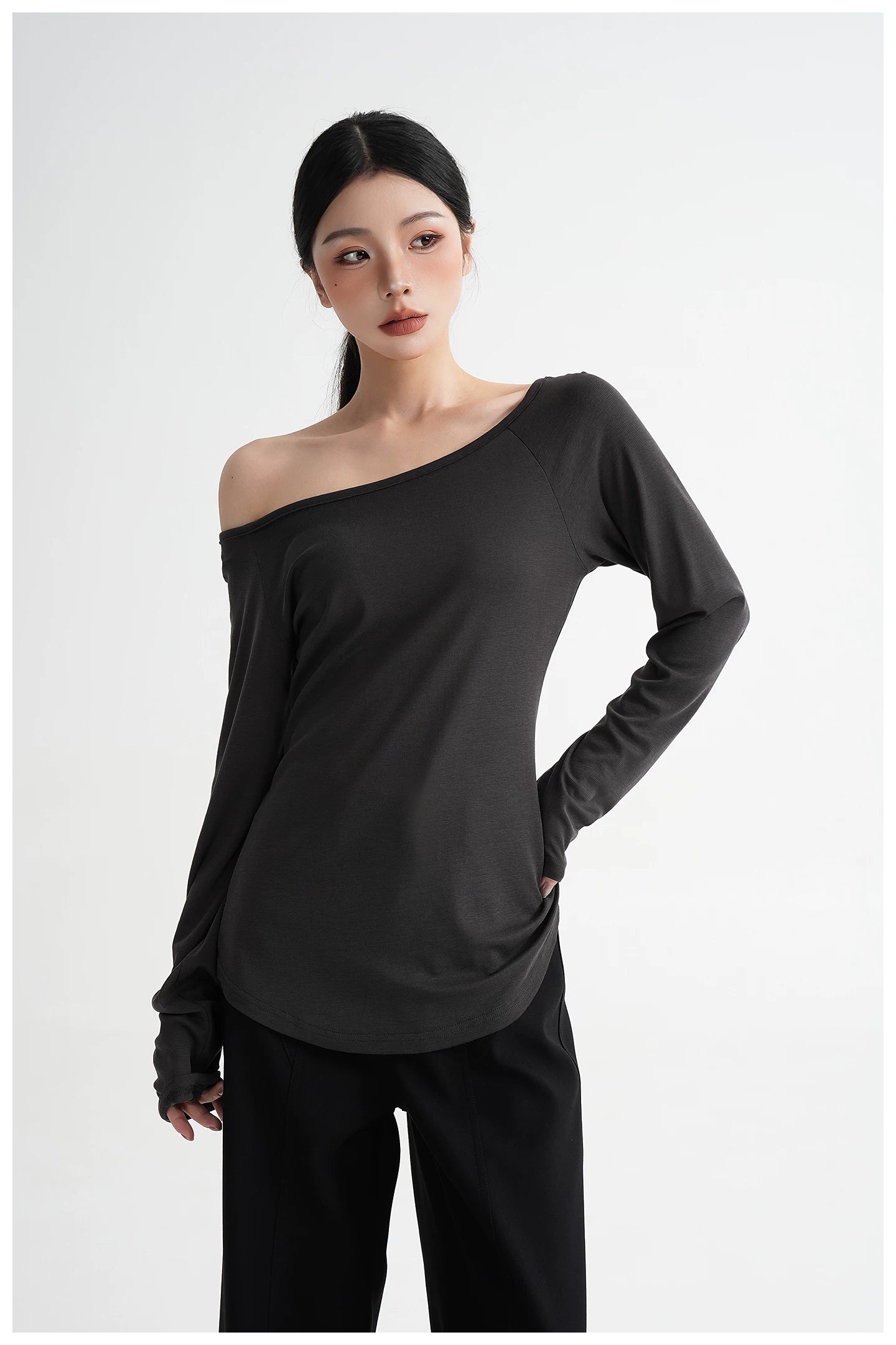 Waist-Cinching Fitted Long Sleeve T-Shirt