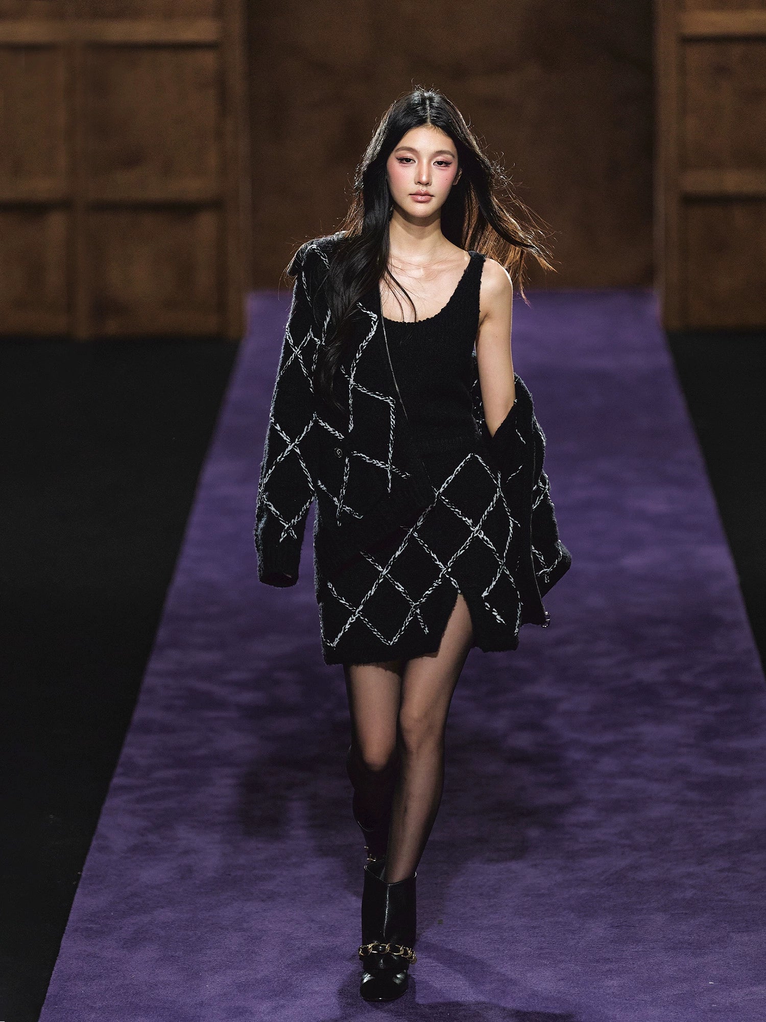 Wool-Blend Textured Hooded Cardigan & Dress Set