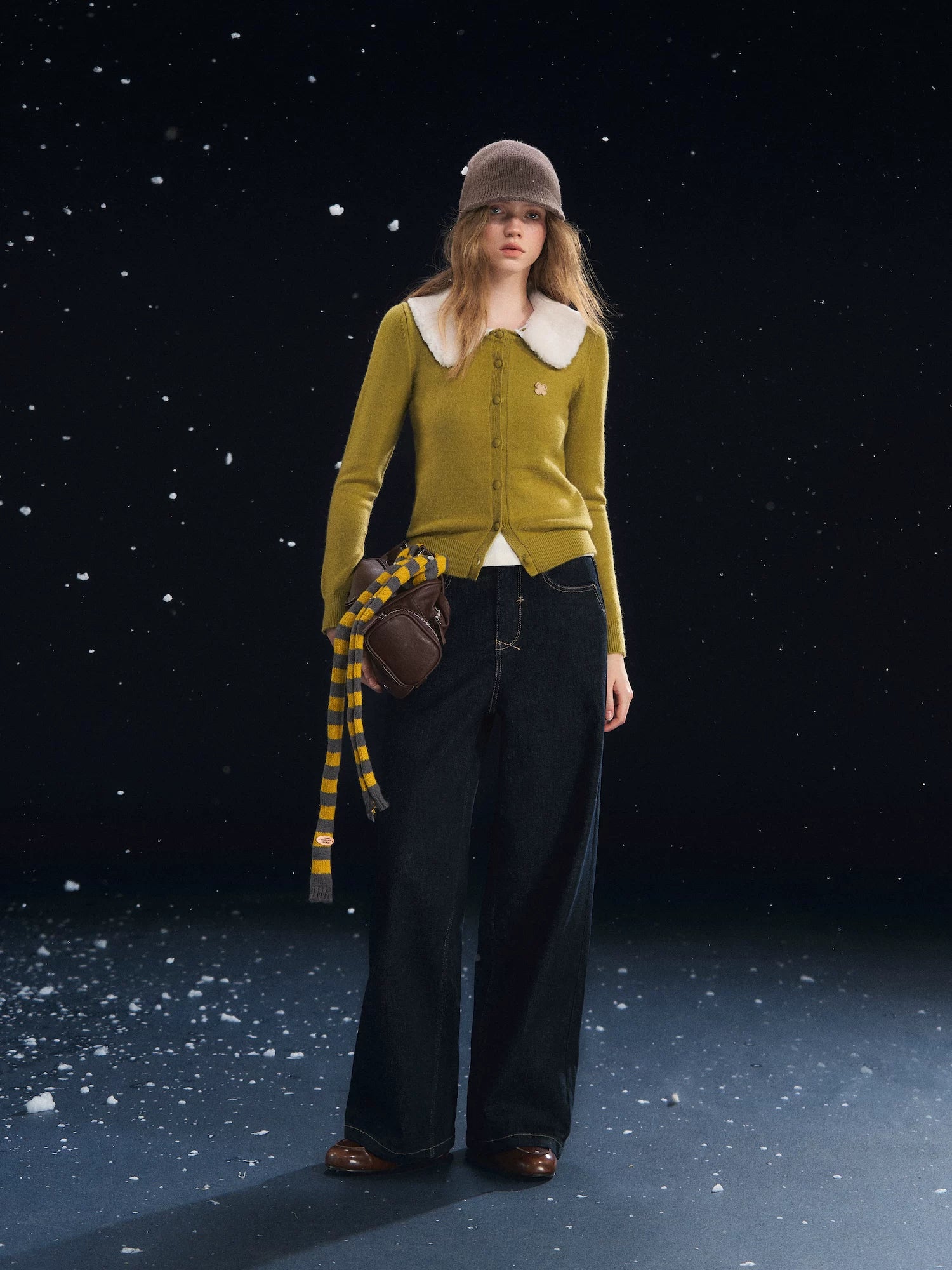 Fur Collar Soft-Touch Plush Cardigan