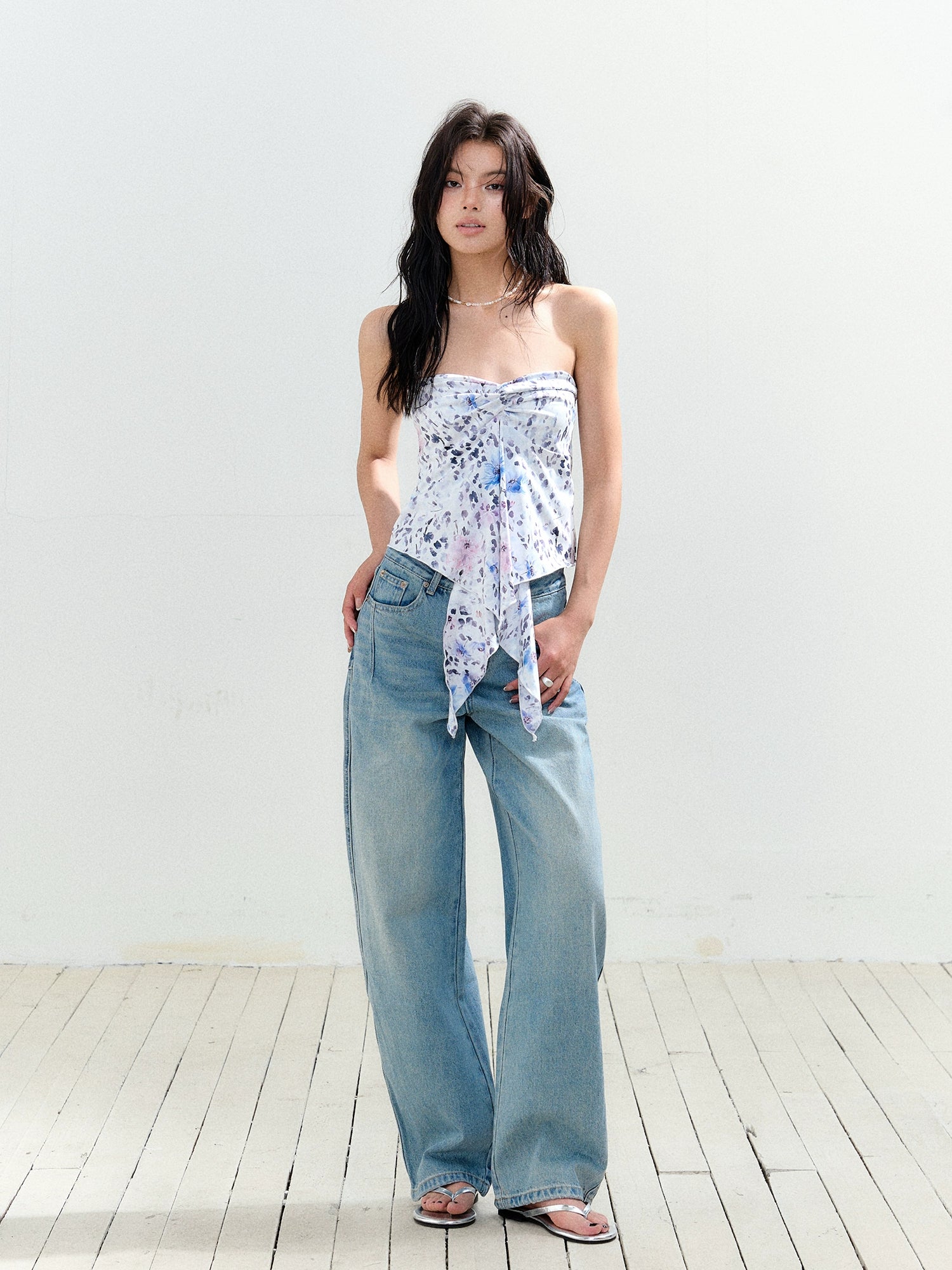 Knotted Asymmetric Hem Tube Blouse - CHINASQUAD