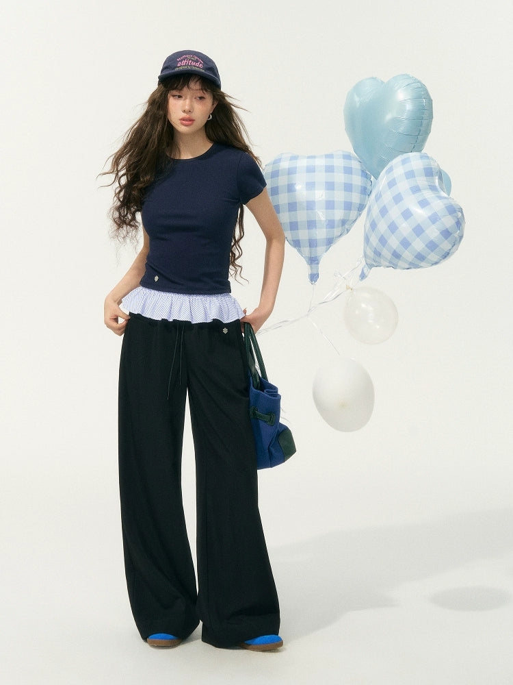 Fake Two-Piece Patchwork Puff Sleeve