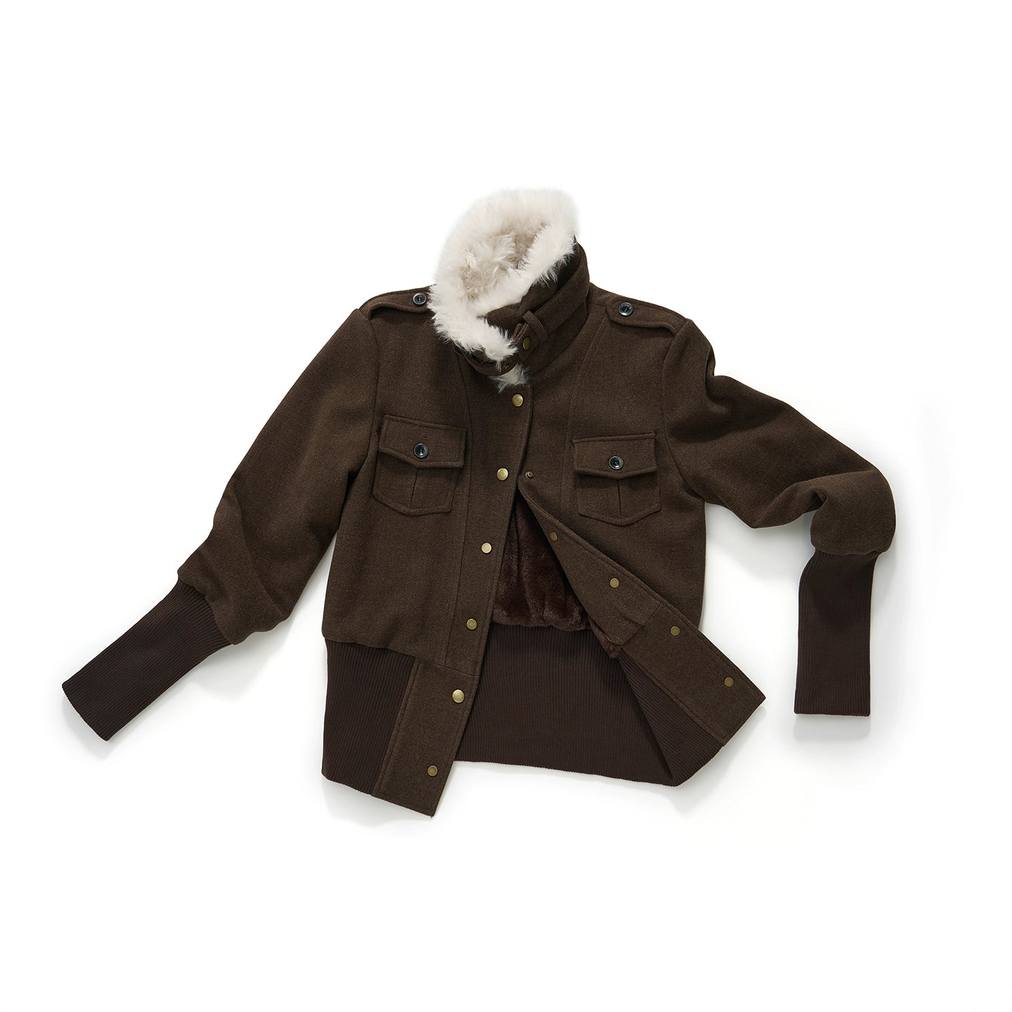 Vintage-Inspired Brown Fleece Lining Wool-Blend Jacket