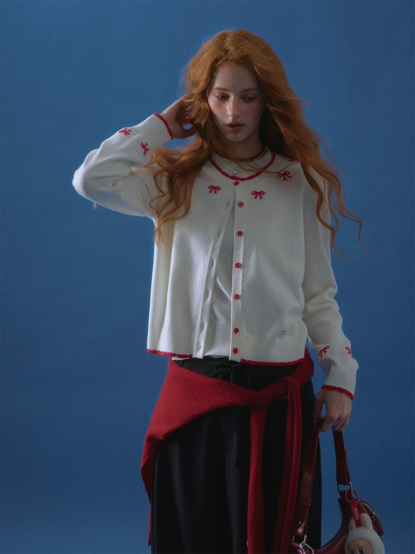 Contrast Jacquard Bow-Knot Knit Cardigan - CHINASQUAD