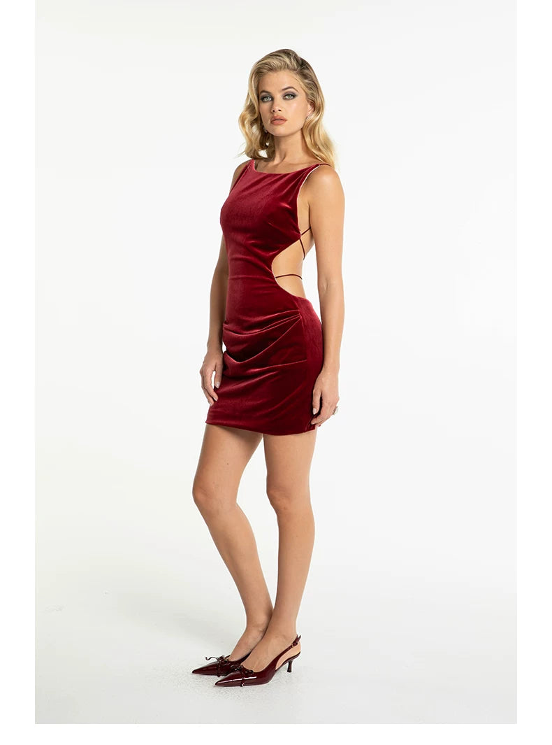 Crystal-Trim Velvet Backless Dress