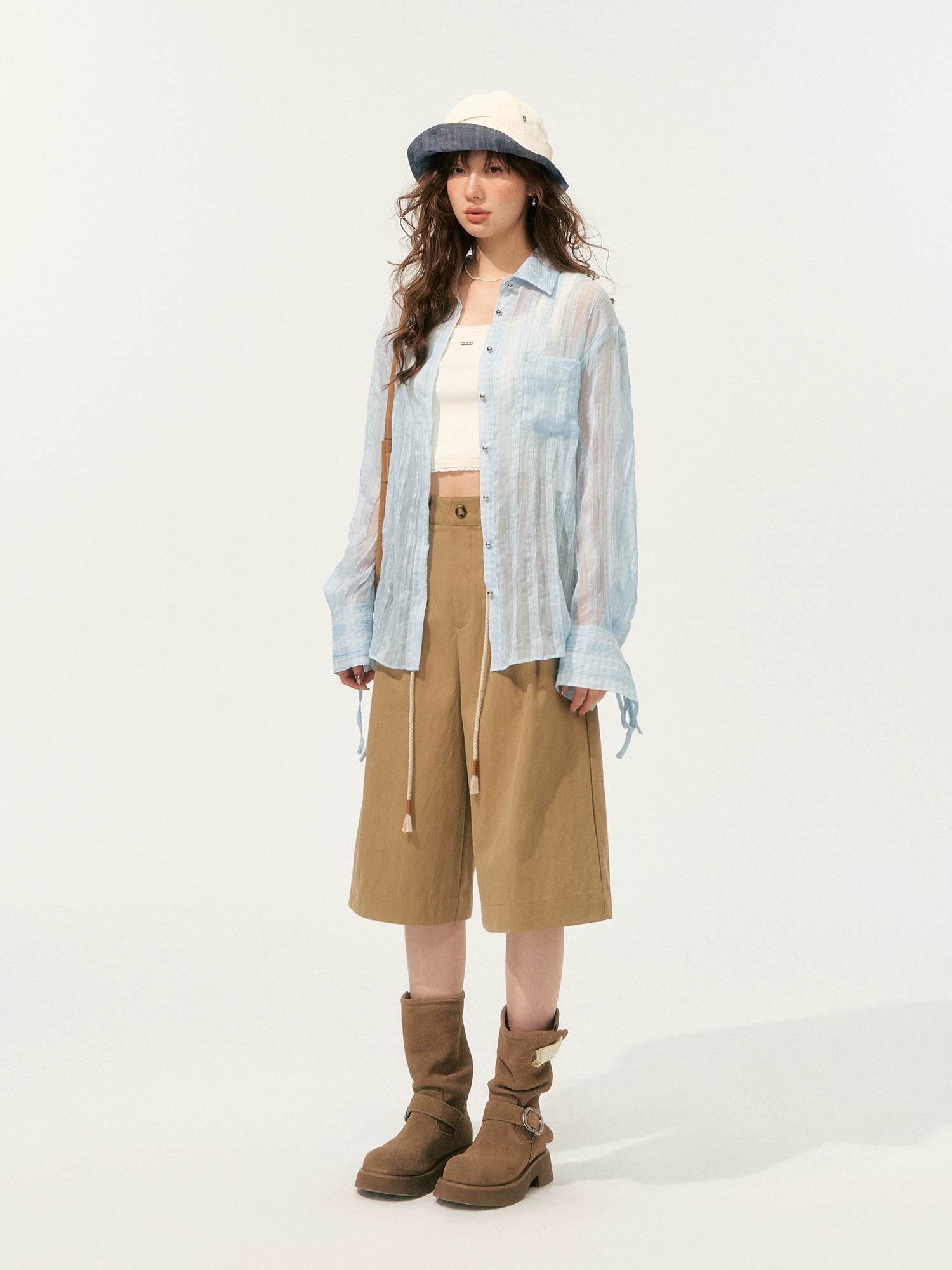 Khaki Simple 3D Pleated Shorts - CHINASQUAD