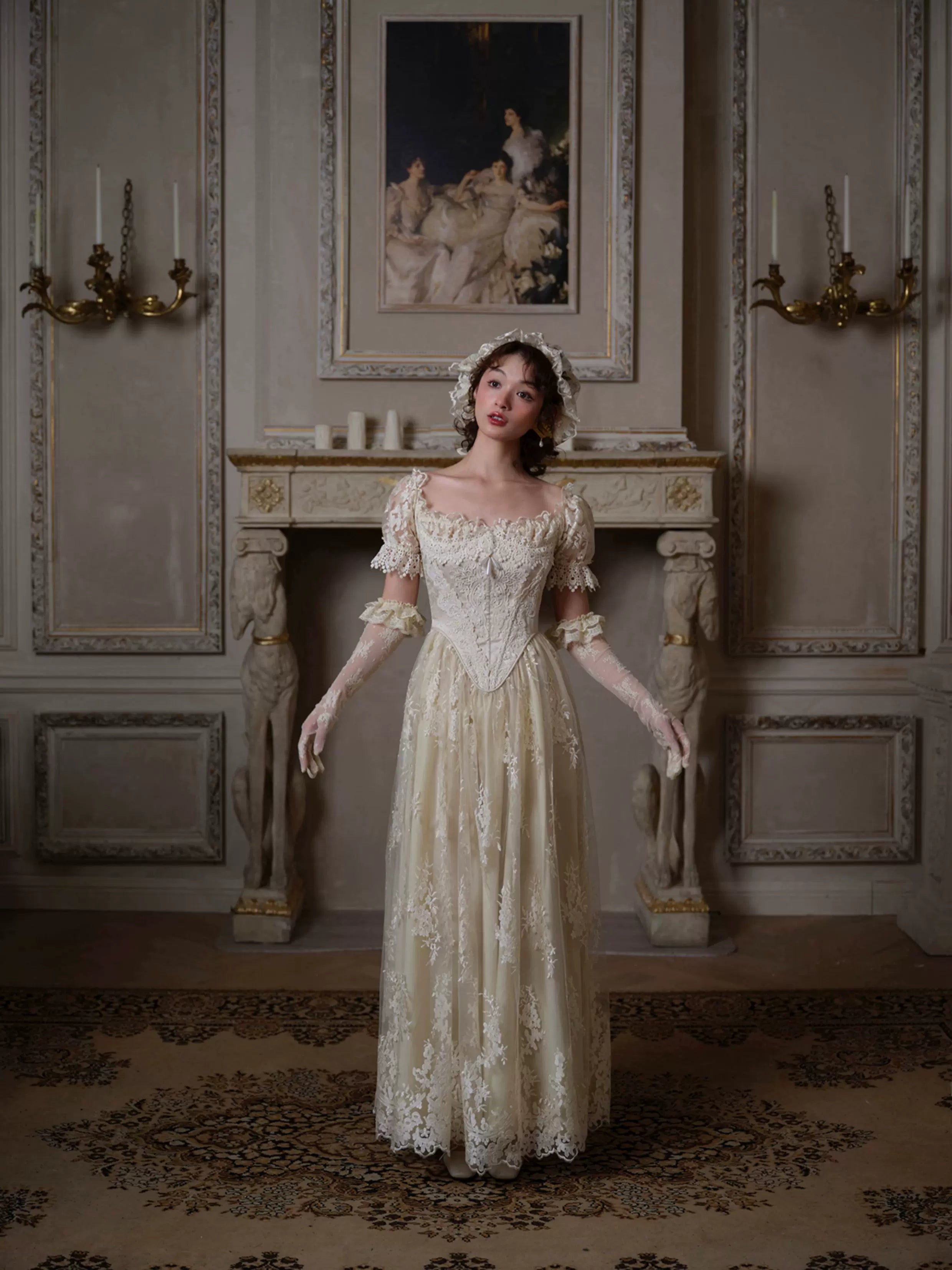 Candlelit Tears Antique Lace Corset Wedding Dress