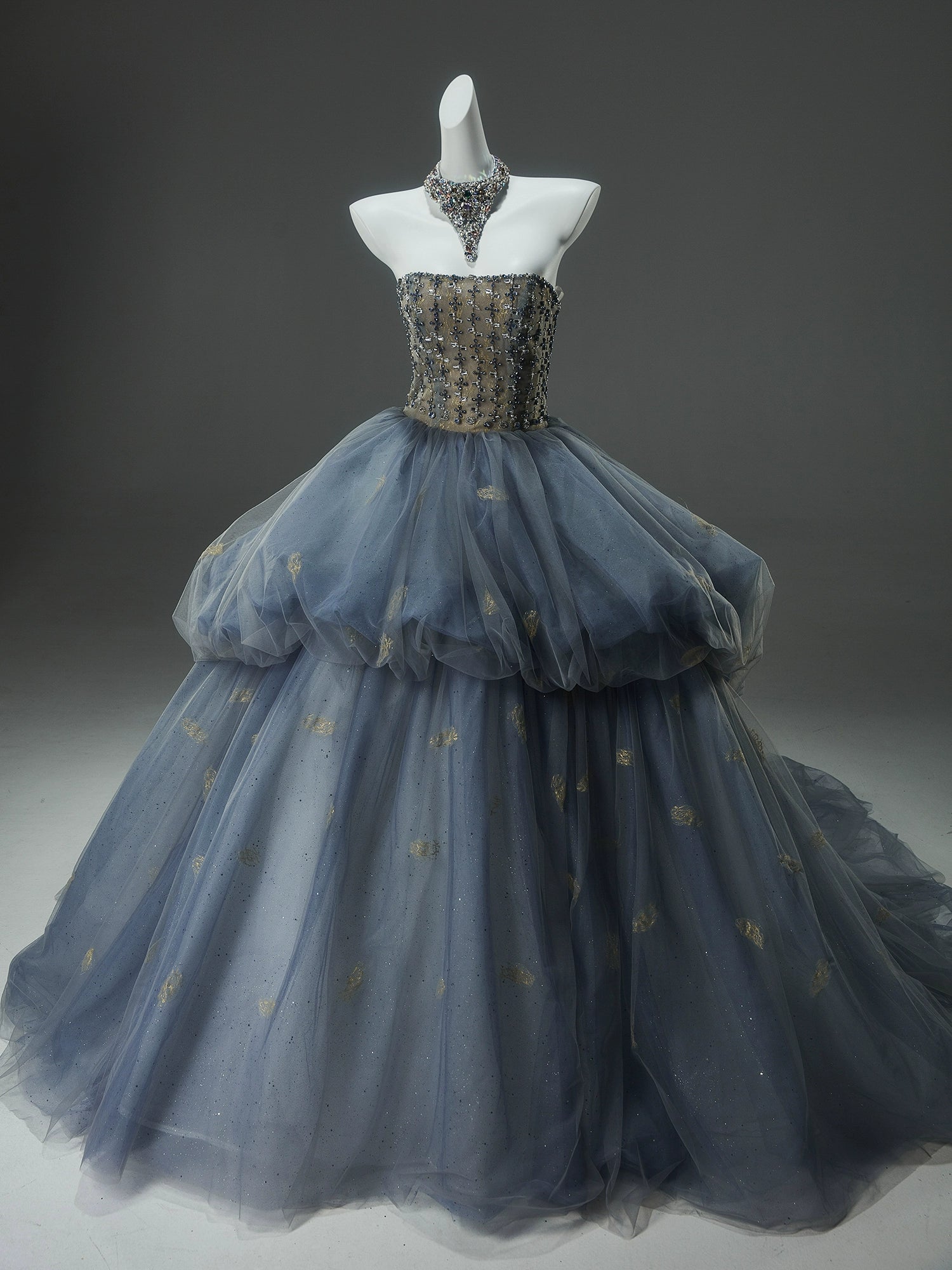 Elf Couture Embellished Tulle Ball Gown with Beaded Bodice
