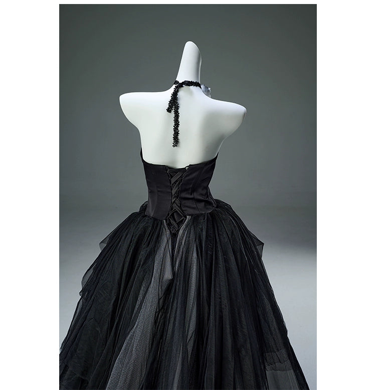 Elegant Deep Grey Couture Gown