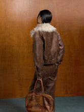 Vintage Brown Suede Jacket with Removable Fur Collar - CHINASQUAD