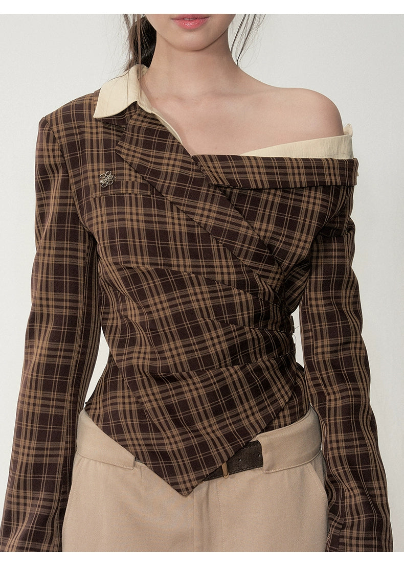 Asymmetric Shoulder Suit Blouse