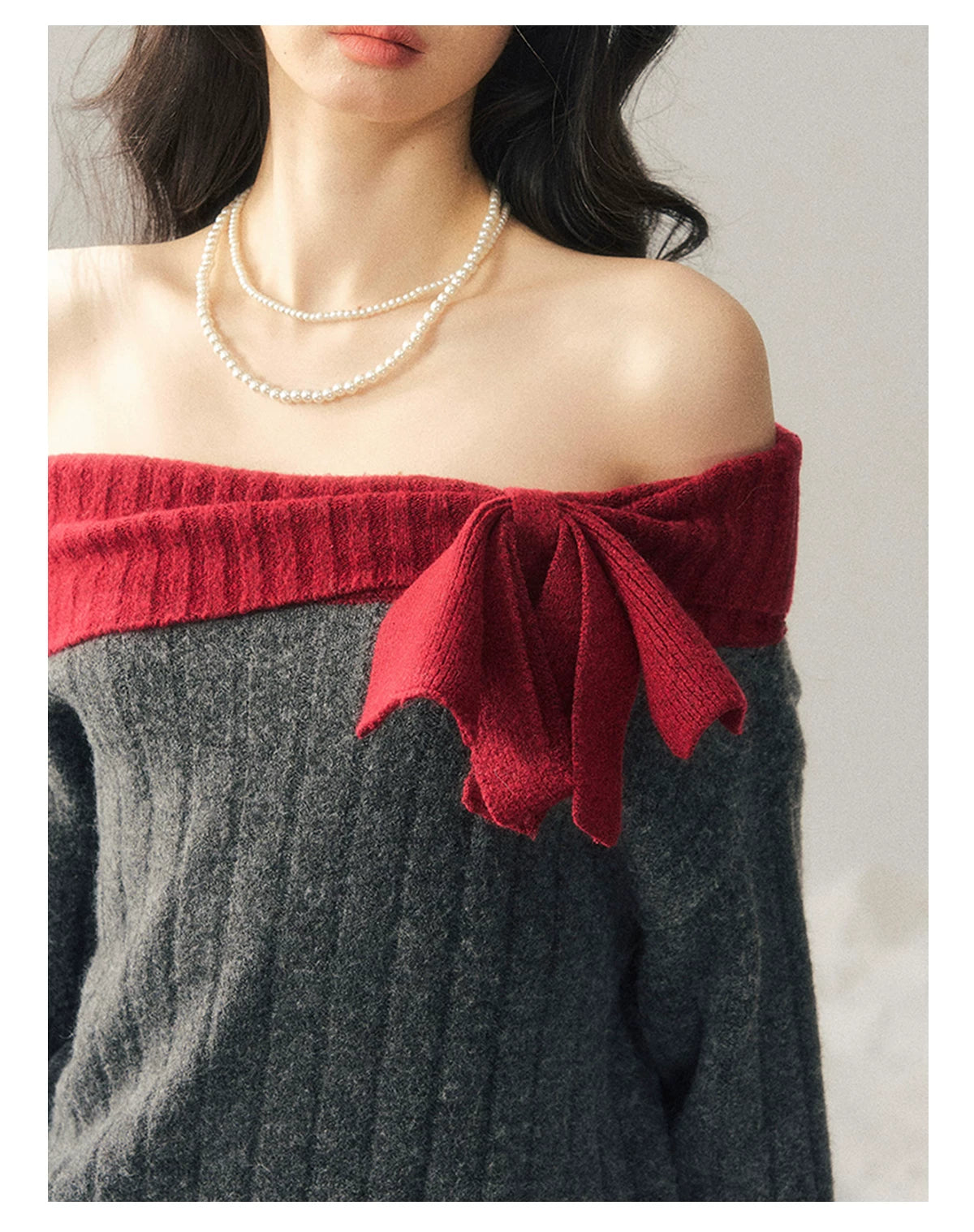Off-Shoulder American-Style Knit Mini Dress