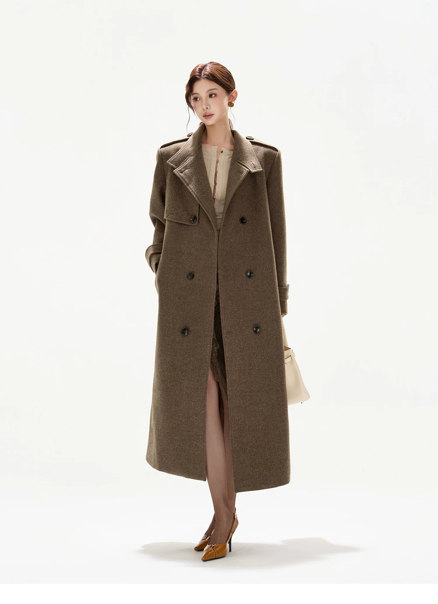 Statement Wide-Shoulder Wool-Blend Overcoat