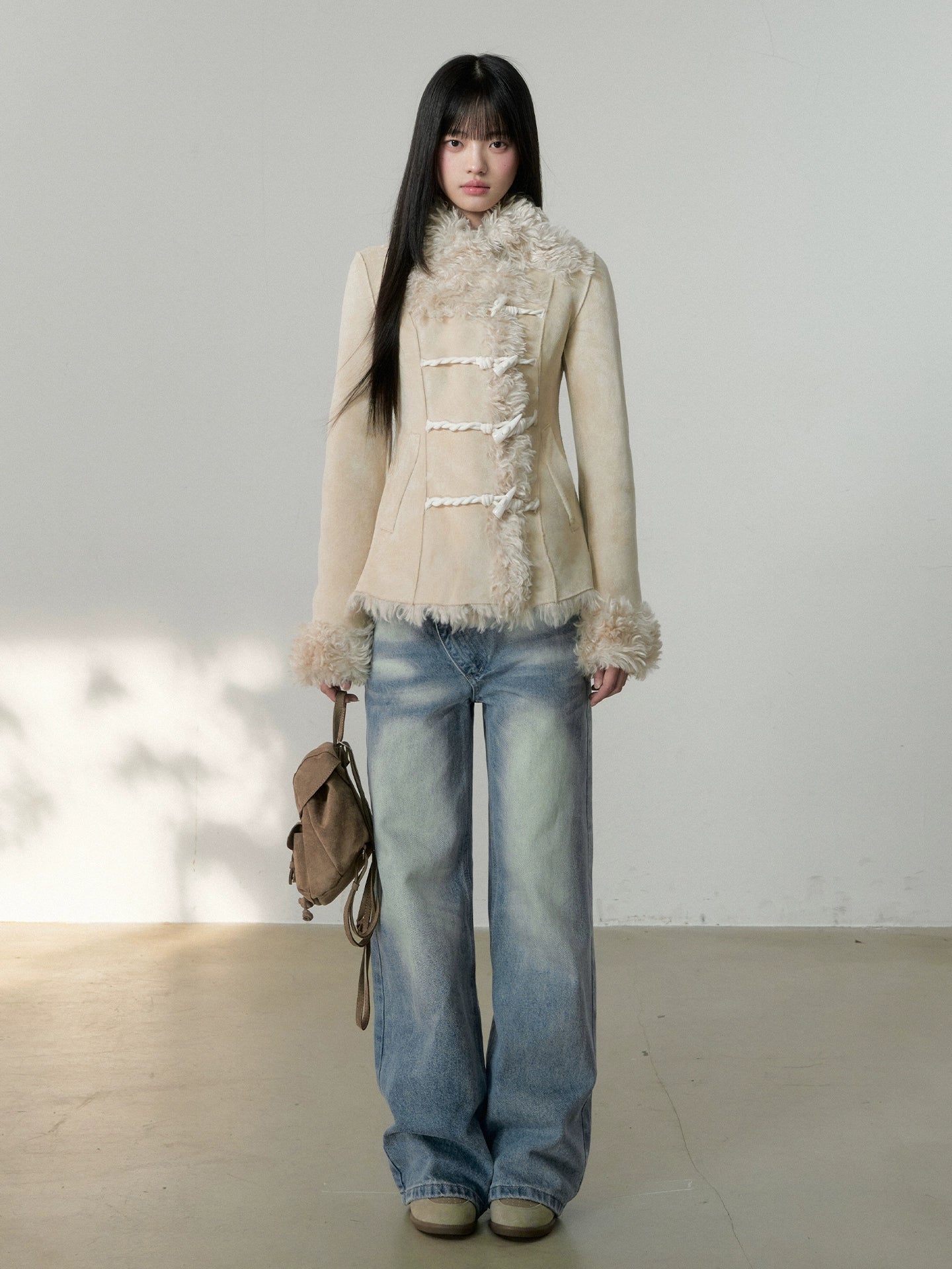 Shearling Lining Suede Duffle Jacket