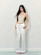 Color-block Plaid Bow Strapless Top - CHINASQUAD