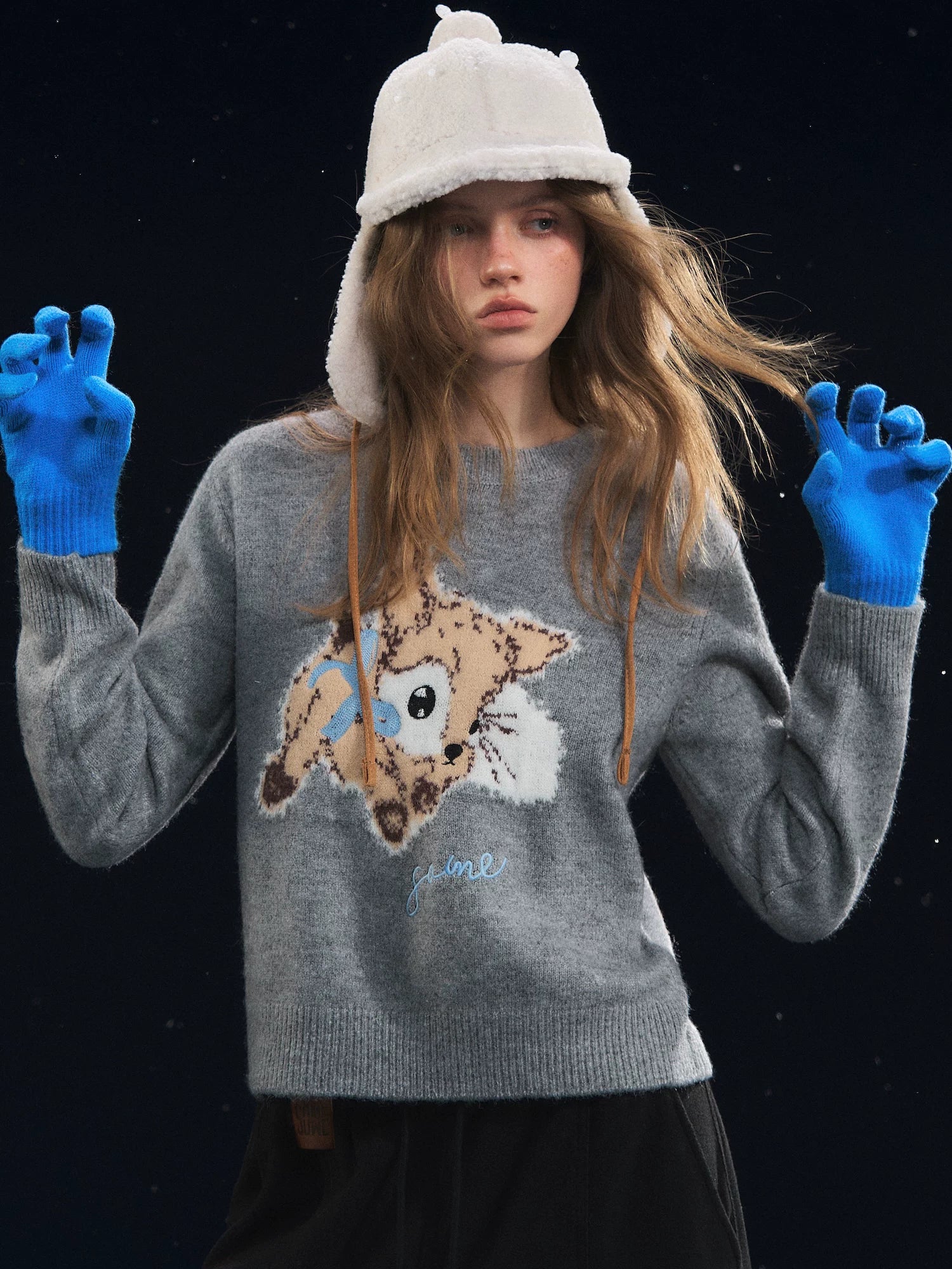 Plush Deer Jacquard Crewneck Sweater