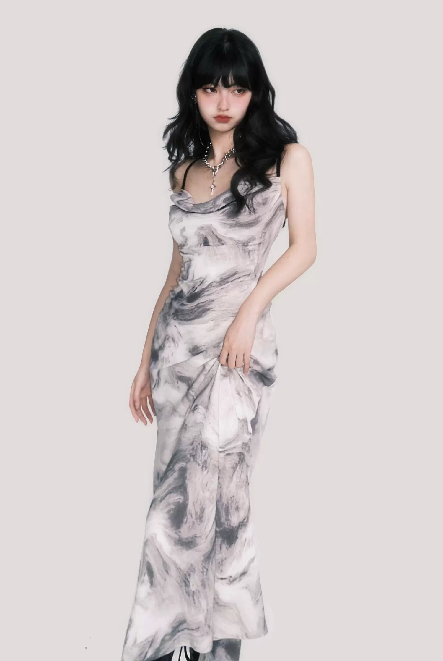 New Chinese Cowl-Neck Backless Maxi Dress