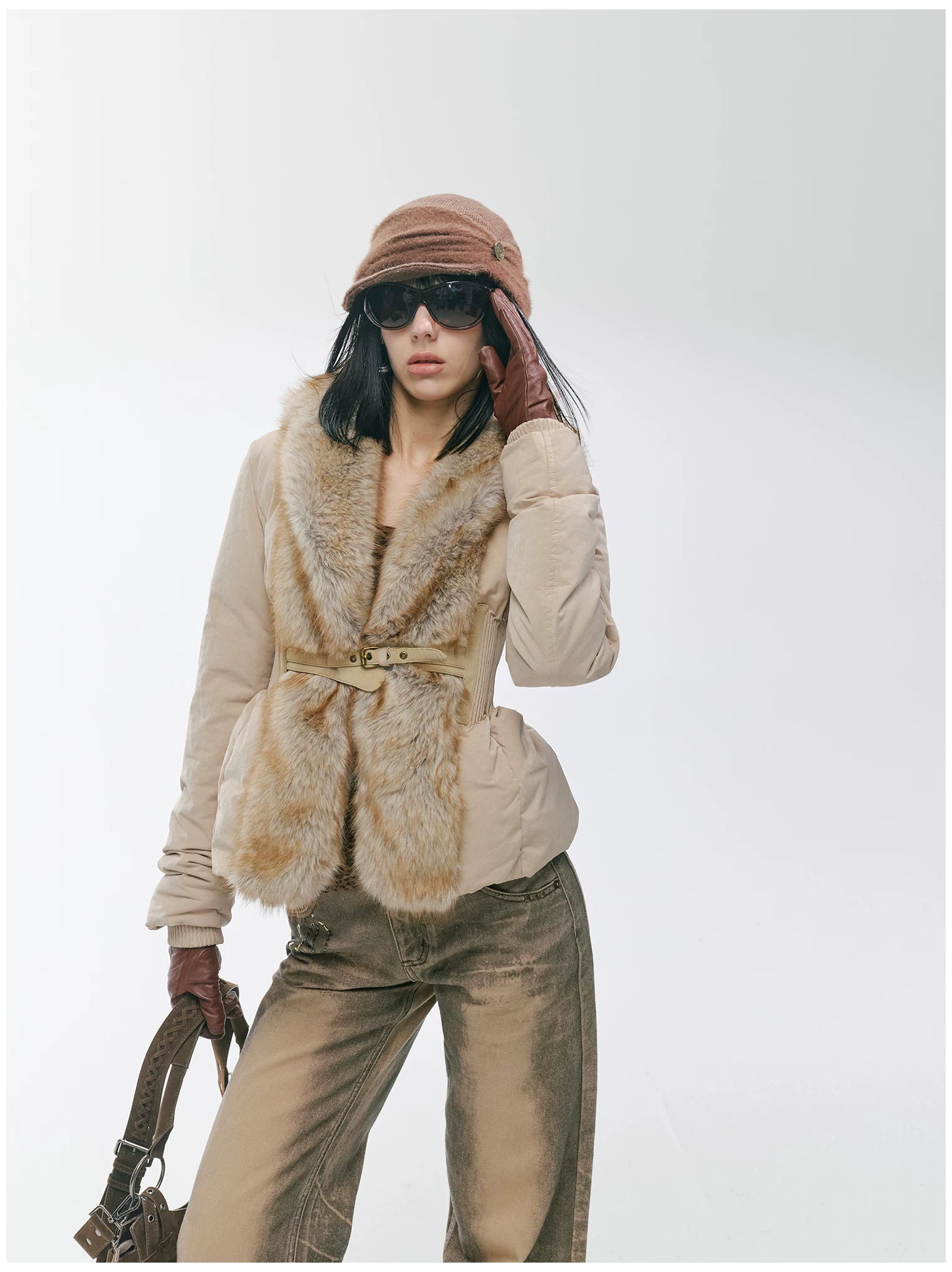 Vintage-Tech Distressed Fur-Panel Down Jacket