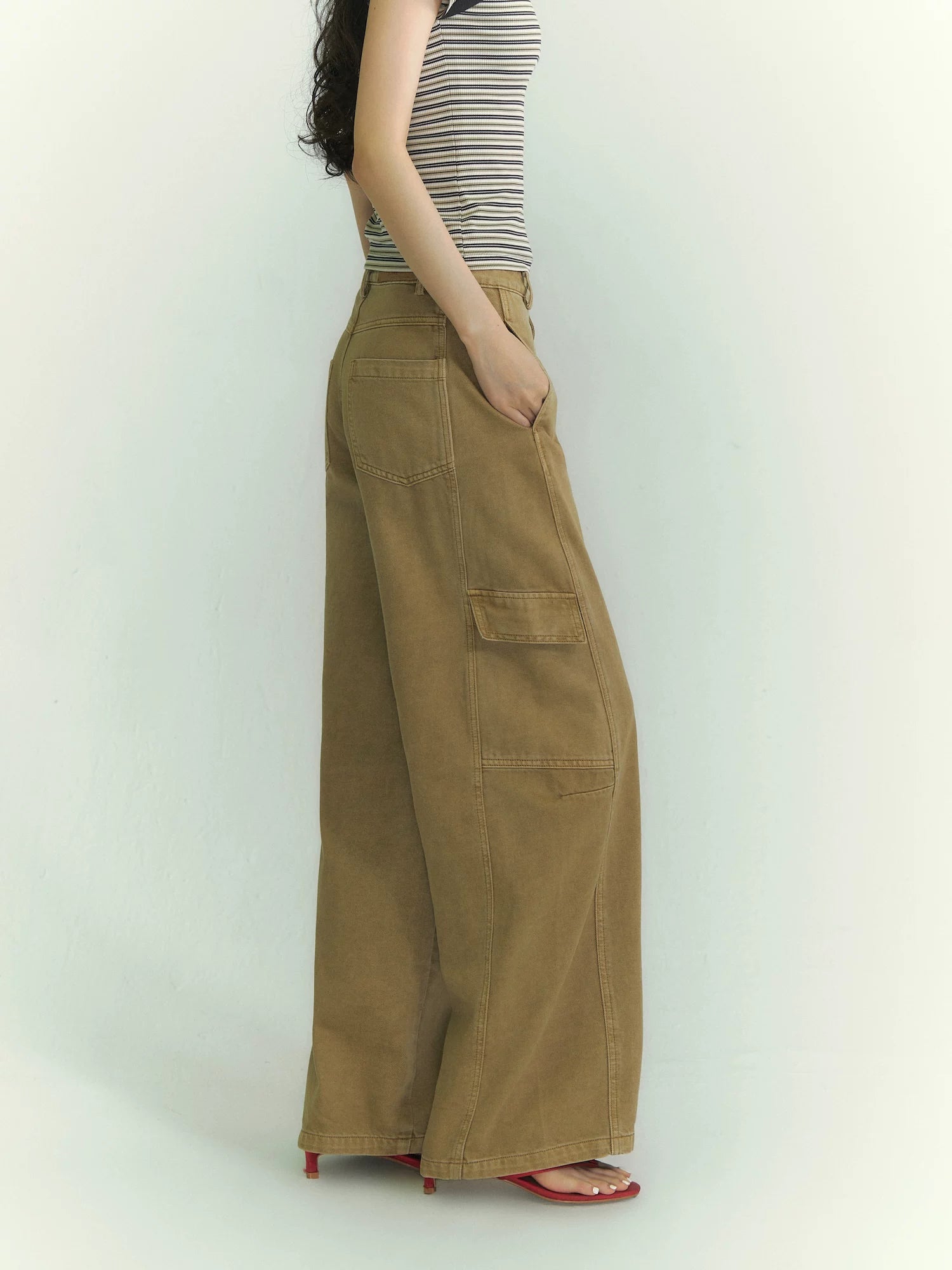 Structured Curve-Leg Utility Denim Trousers
