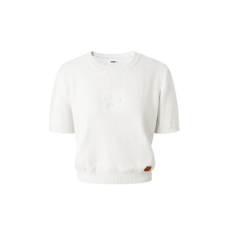 Embossed Logo Cropped Knit Tee