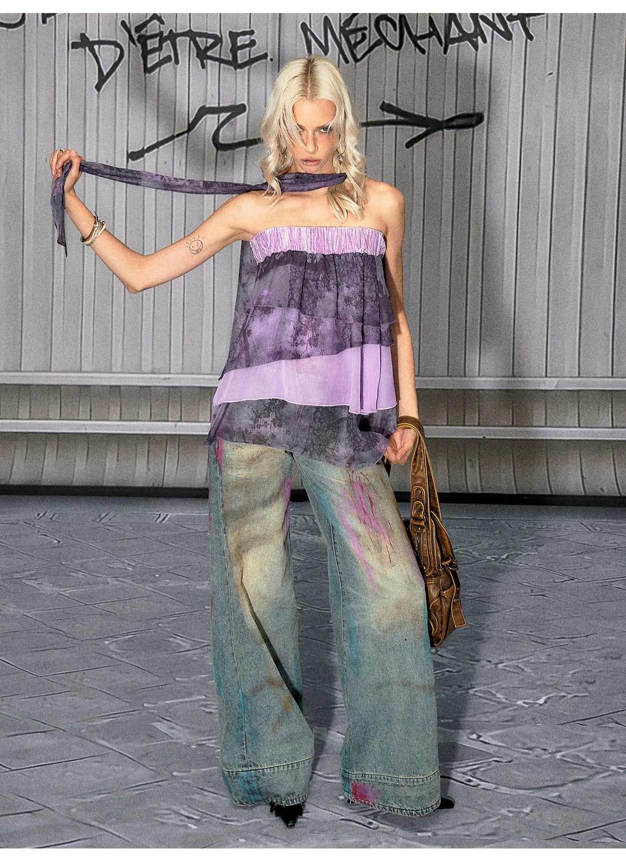 Washed Blue Graffiti Straight-Leg Denim Jeans