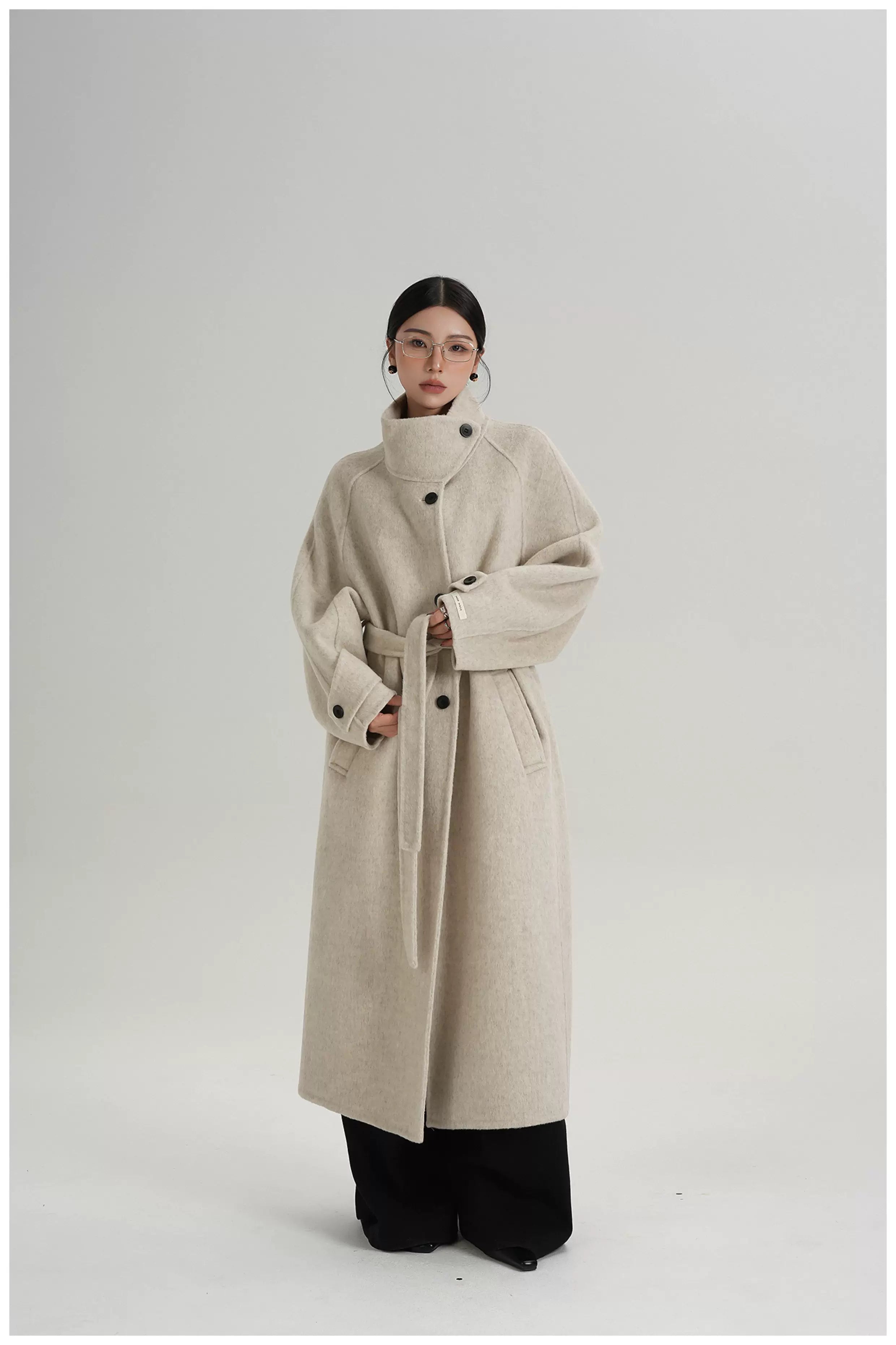Asymmetric Stand-Collar Double-Faced Wool Coat