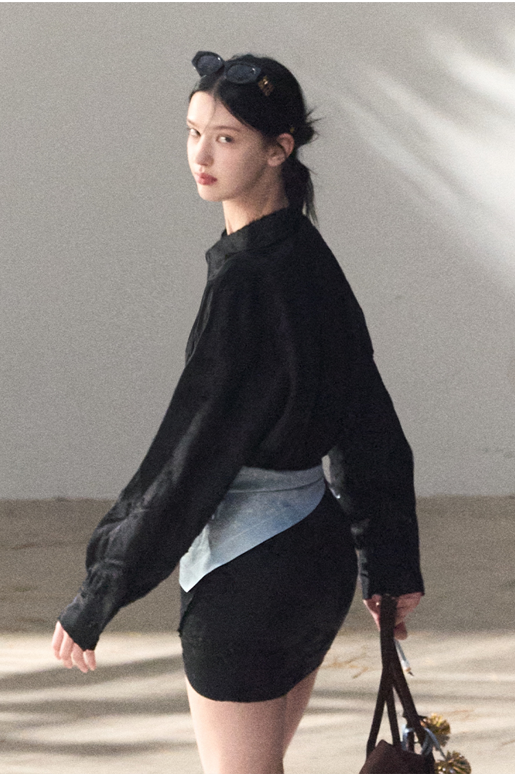 Waist-Cinched Long-Sleeve Shirt Dress