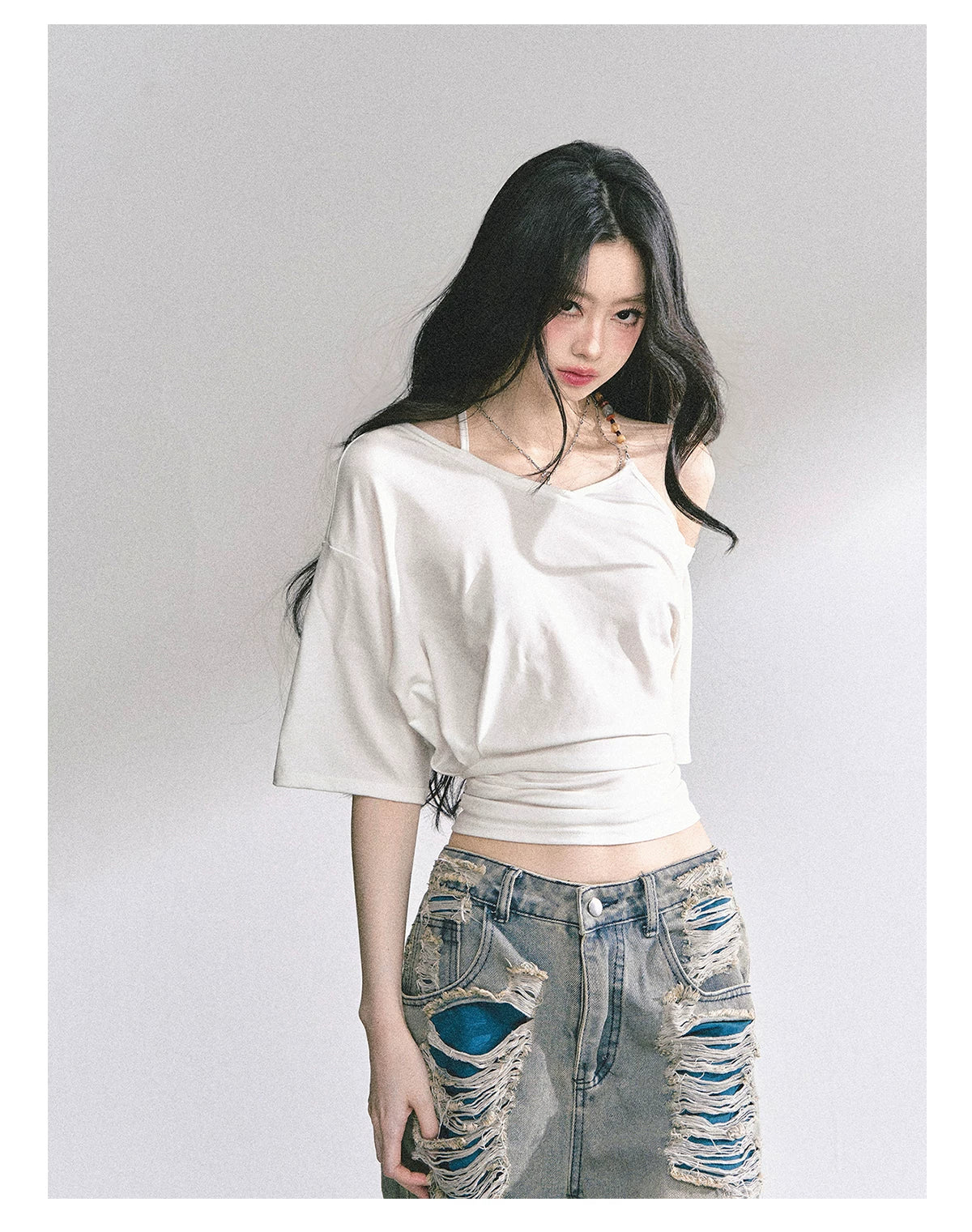 Asymmetric Short-Sleeve Halter Crop T-Shirt