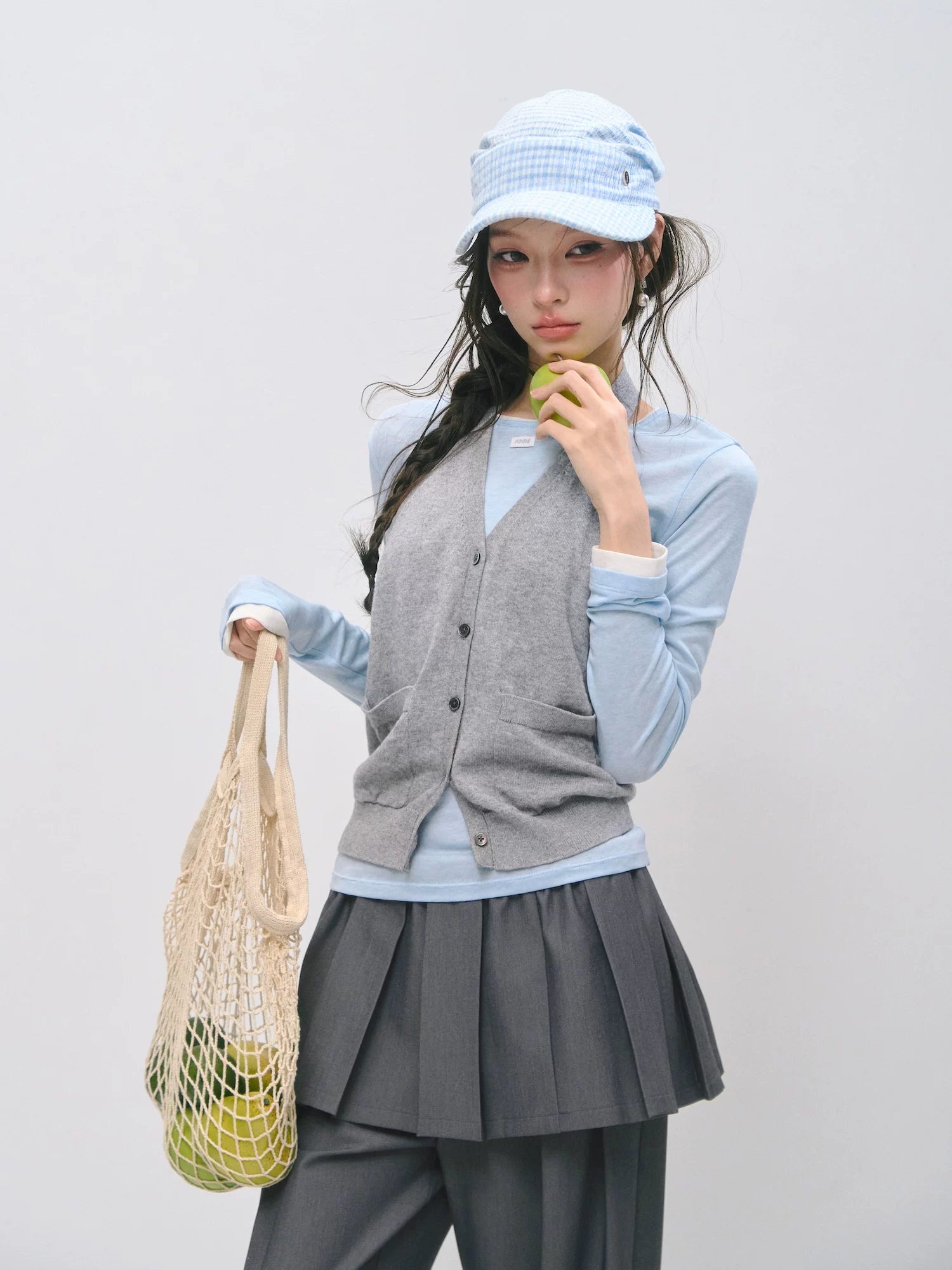 Layered Halter Tank & Long Sleeve Knit Top Set