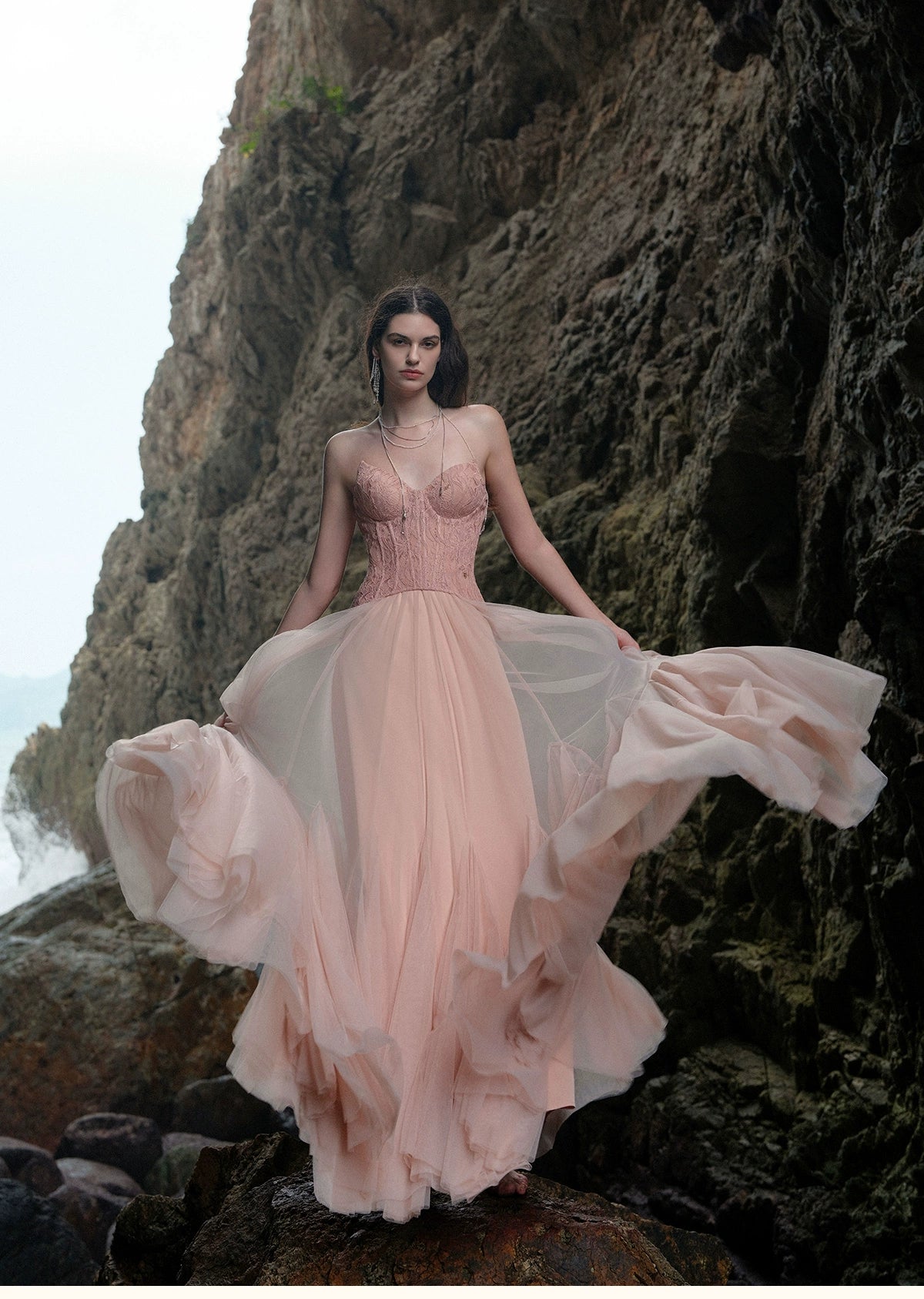 Heavy Lace Corset Mesh Maxi Dress - CHINASQUAD