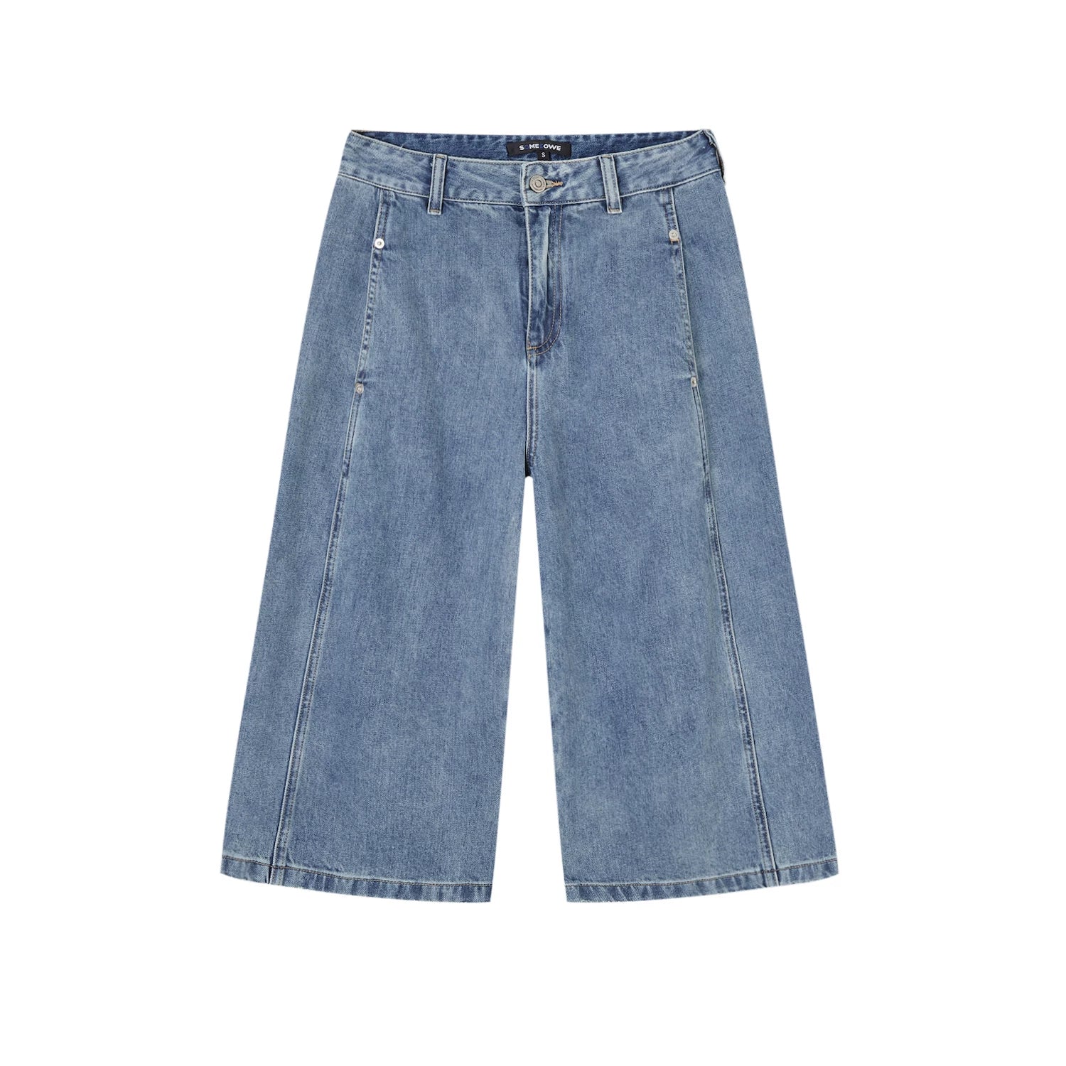 Deconstructed Panel Wide-Leg Bermuda Denim Shorts