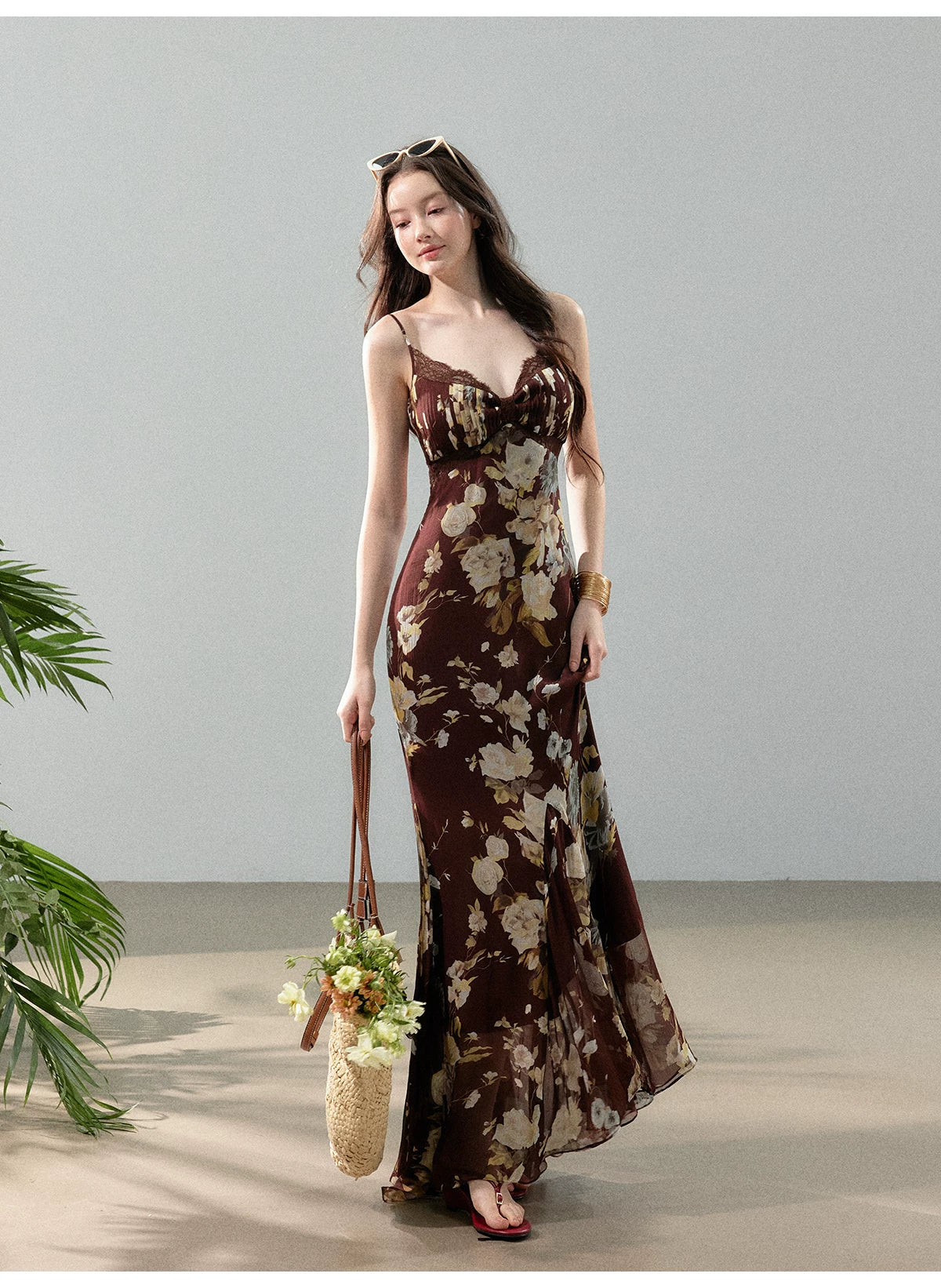 Dreamlike Summer Floral Chiffon Mermaid Slip Maxi Dress