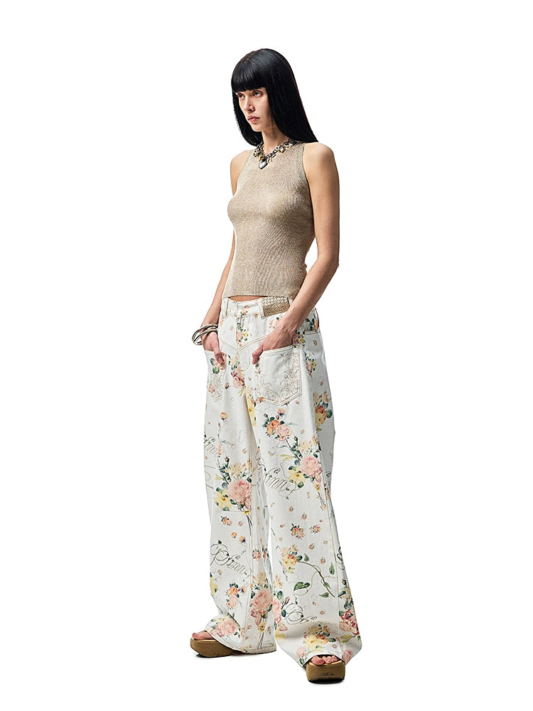 Floral Print Low-Waist Trousers - CHINASQUAD