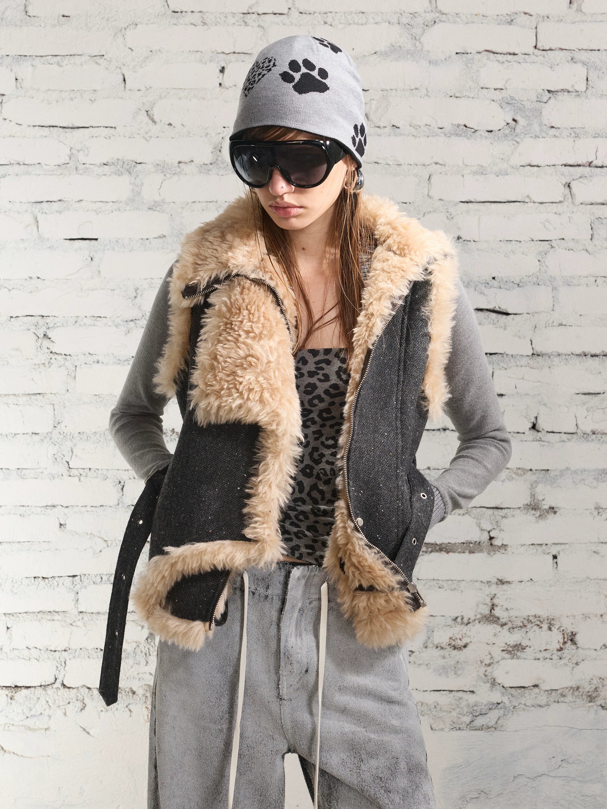 Vintage Shearling Wool-Blend Collared Vest