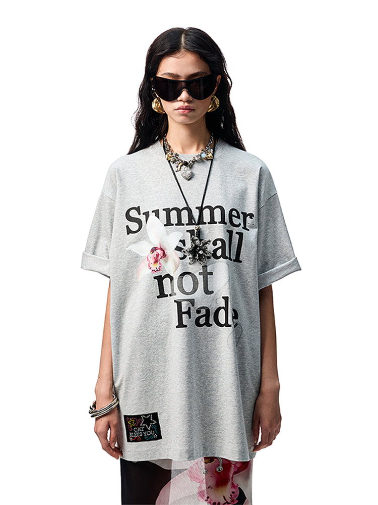 Oversize Floral Alphabet Printed T-shirt - CHINASQUAD