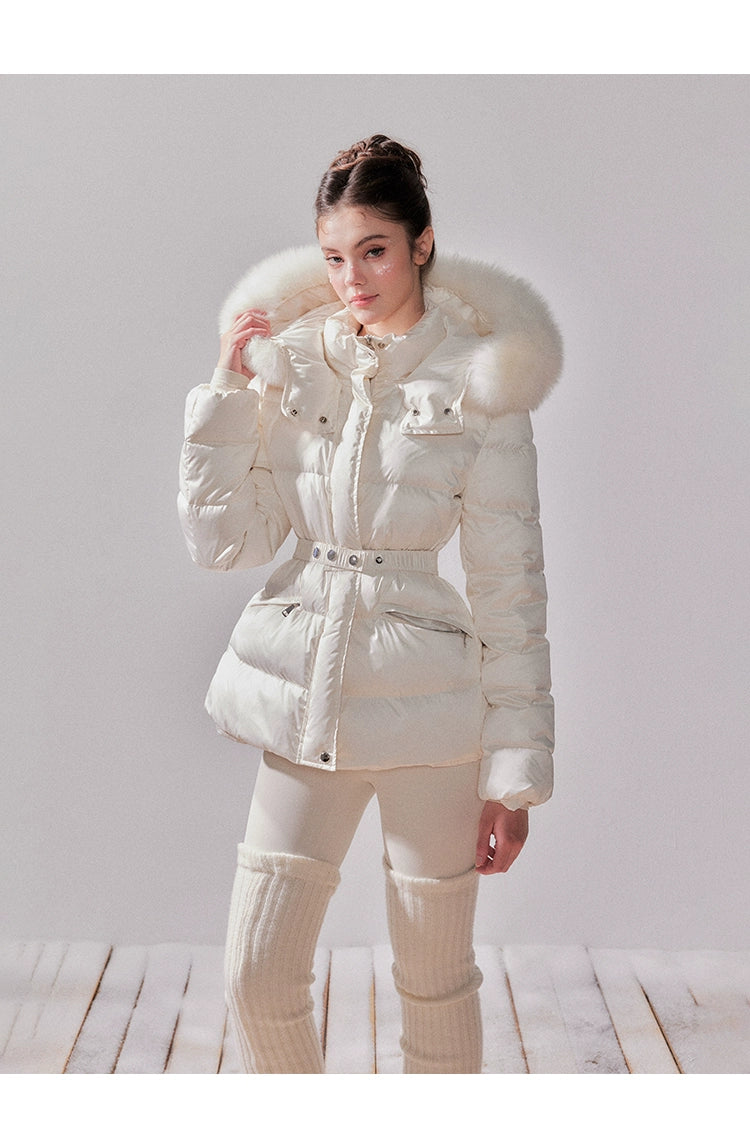 Snow Velvet Fox Fur Hooded Down Jacket