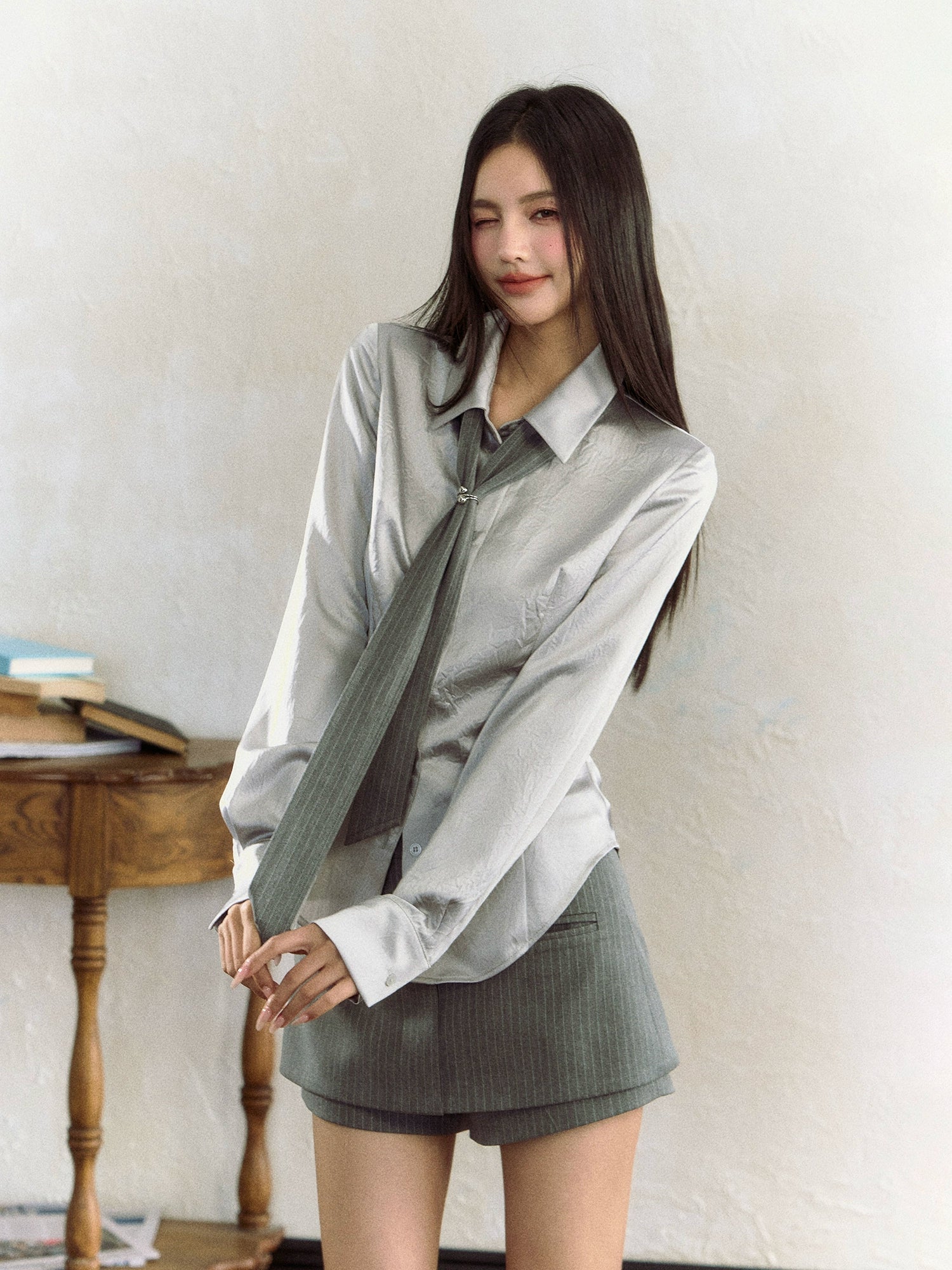 Grey Striped Suit Skort - CHINASQUAD