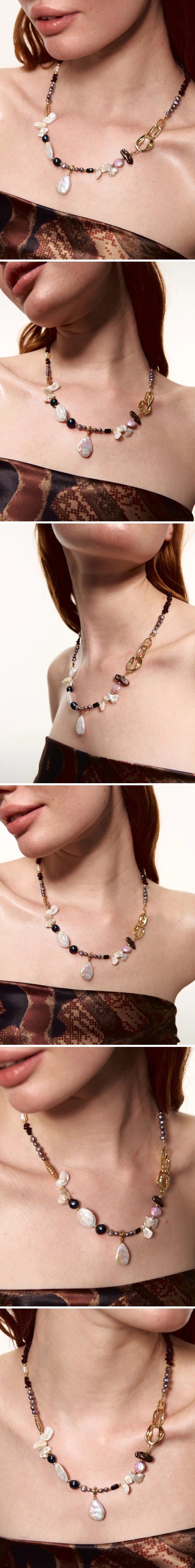 Vintage Gold Garnet Red Baroque Pearl Necklace - CHINASQUAD