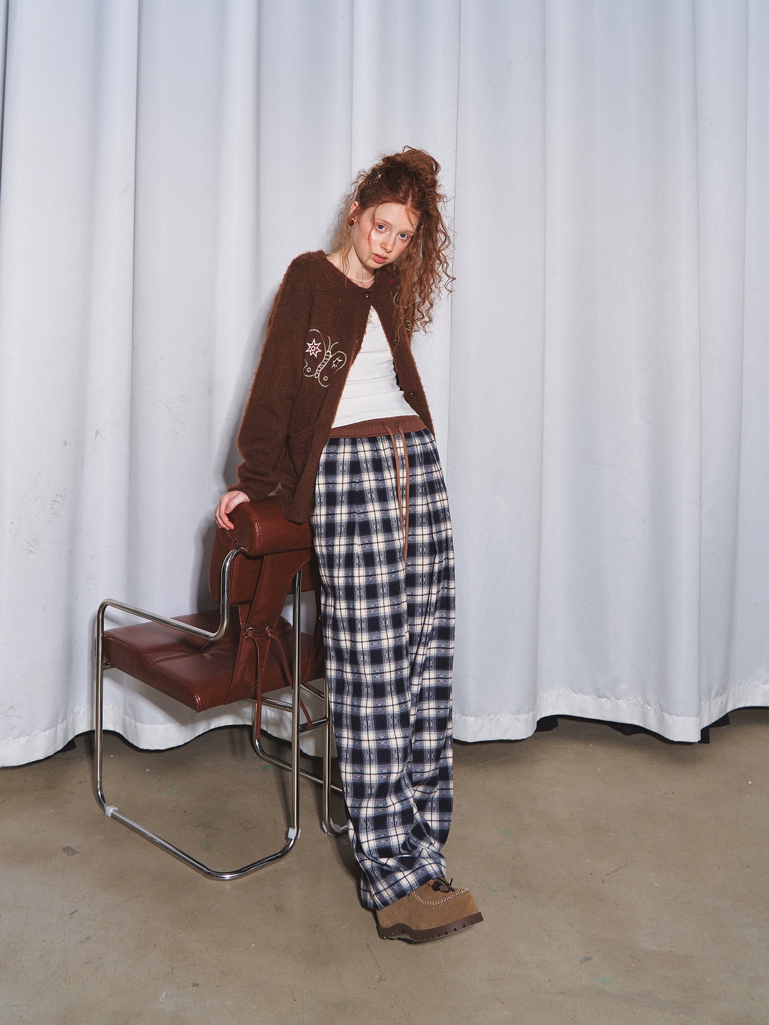 Lazy Plaid Wide-Leg Casual Pants - CHINASQUAD