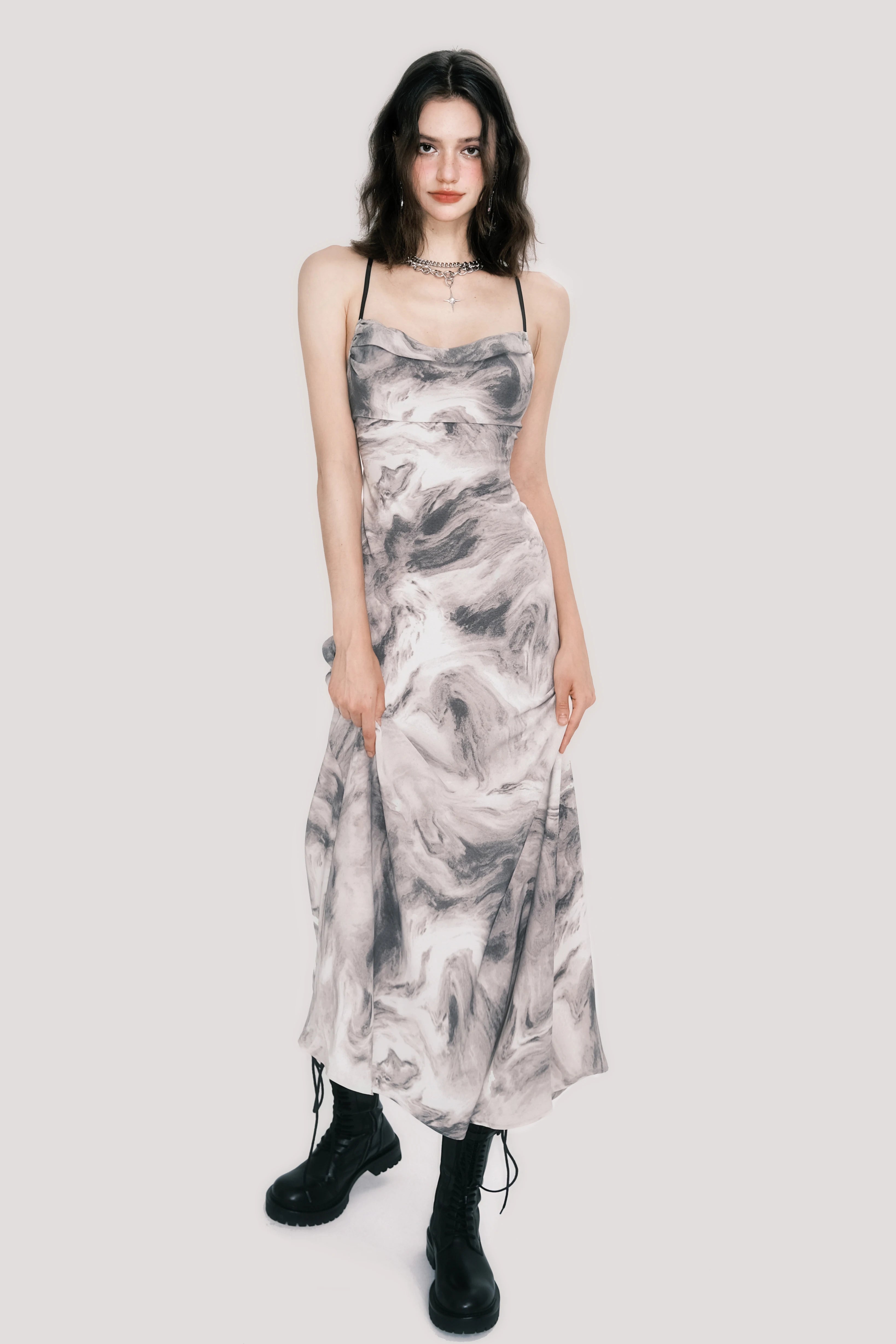New Chinese Cowl-Neck Backless Maxi Dress