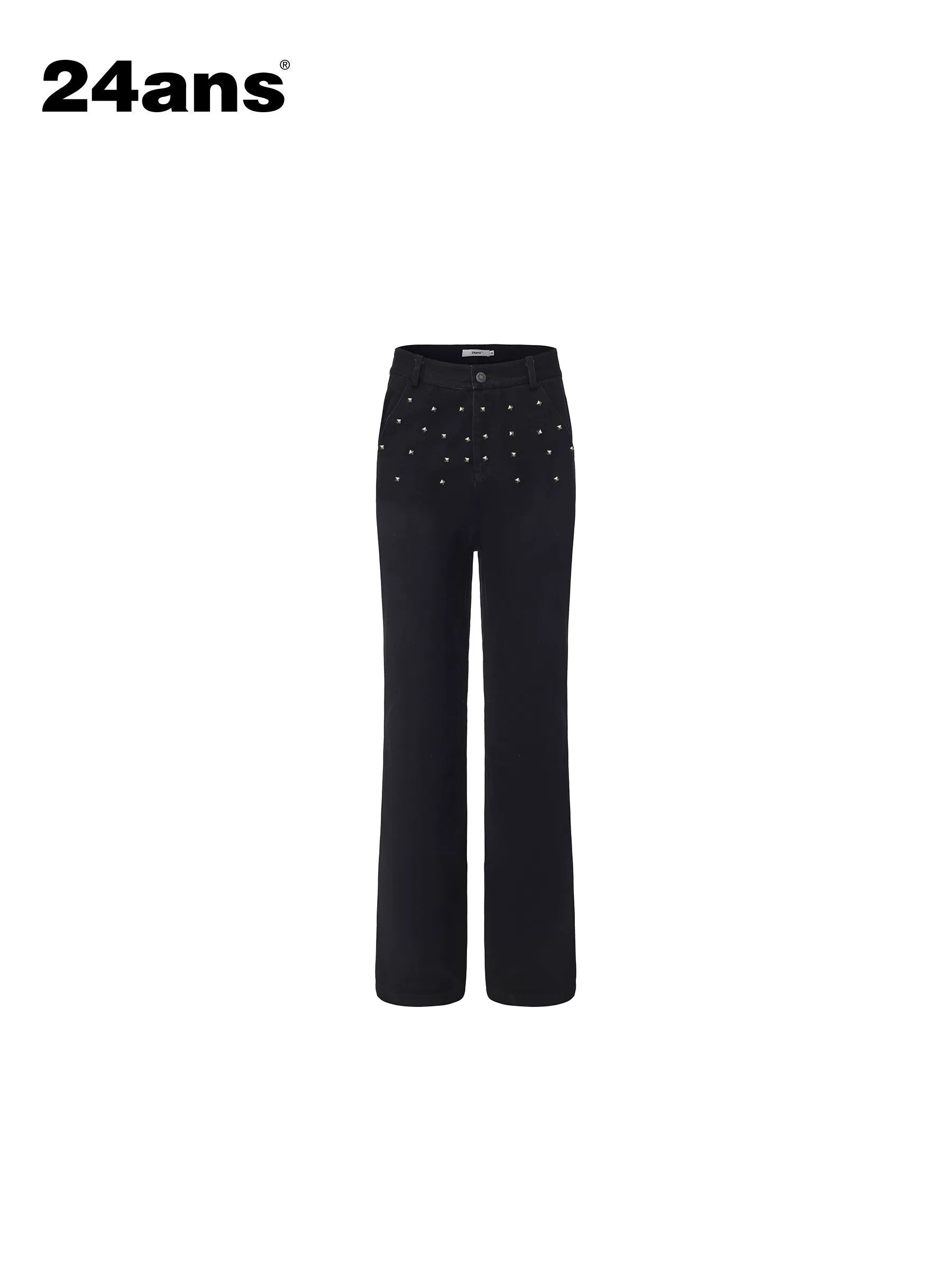 Distressed Studded Straight-Leg Punk Trousers