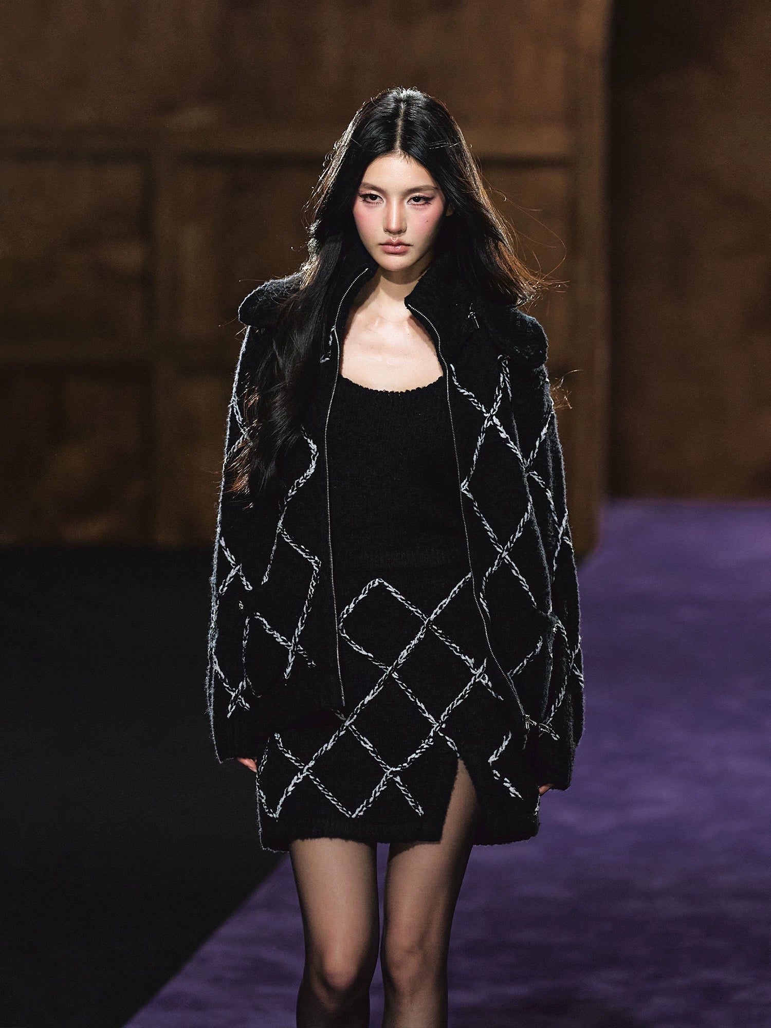 Wool-Blend Textured Hooded Cardigan & Dress Set