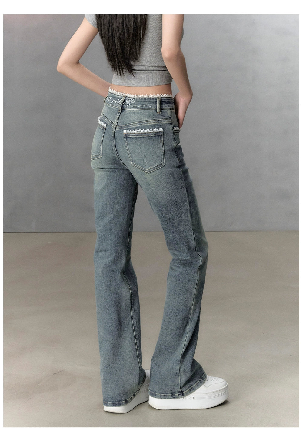 Light Blue Lace Patchwork Embroidered Jeans - CHINASQUAD