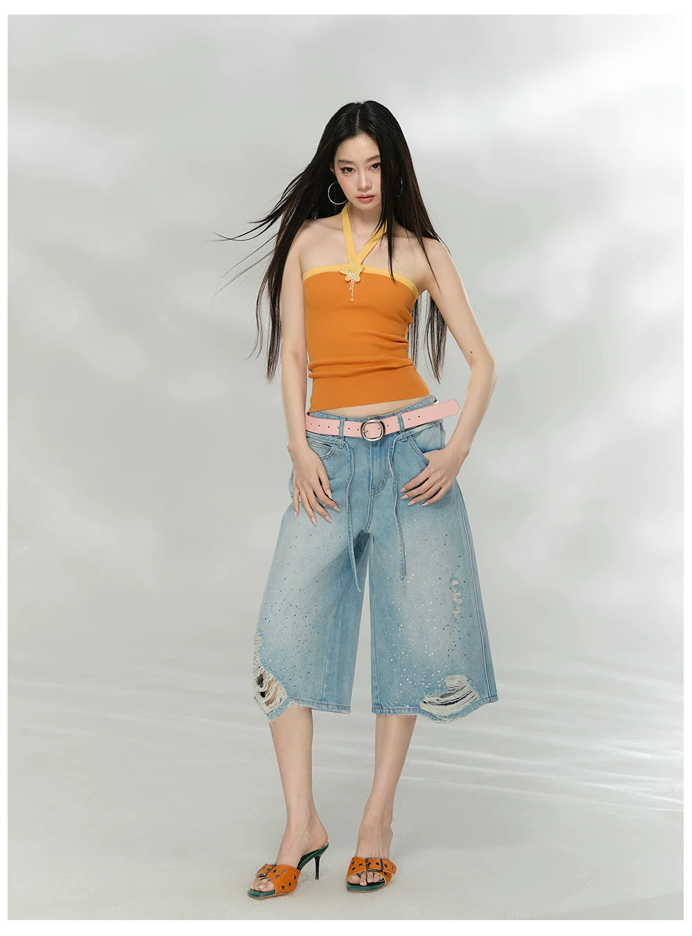 Contrast Halterneck Knit Camisole