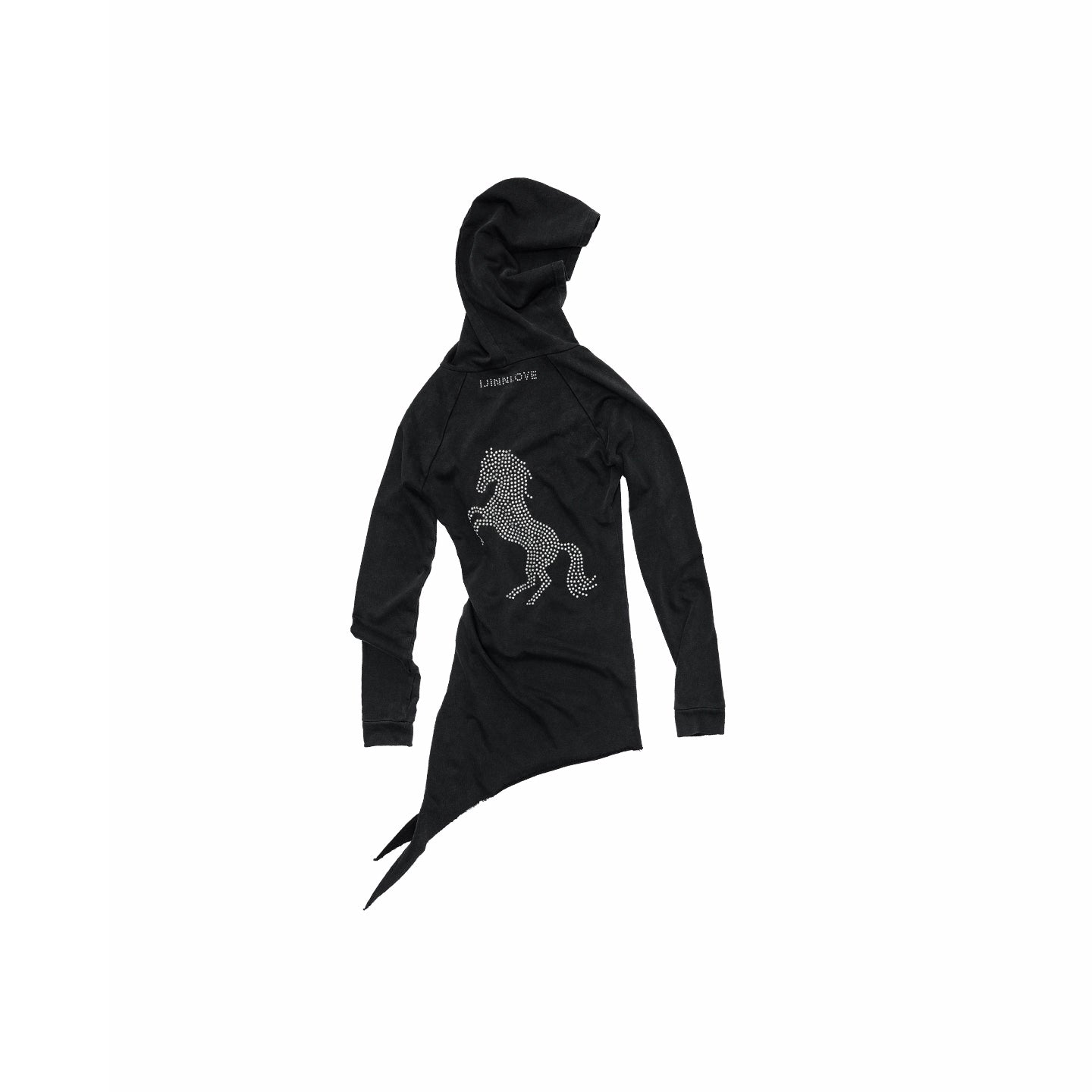 Washed Rhinestone Studded Deconstructed Hoodie Dress - CHINASQUAD