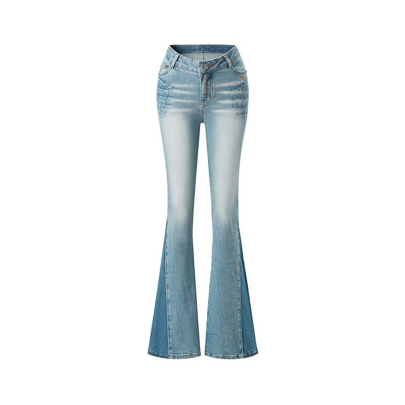 Vintage-Washed Skinny Micro-Flare Denim Jeans
