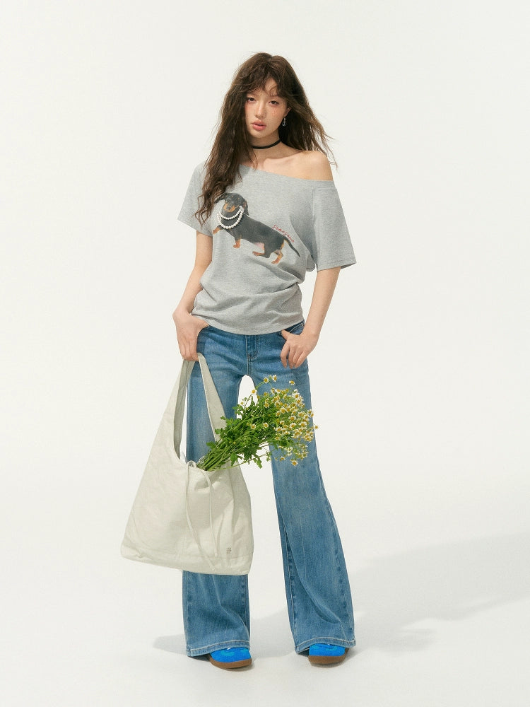 Light Blue Lace-Edge Patchwork Washed Denim Pants - CHINASQUAD